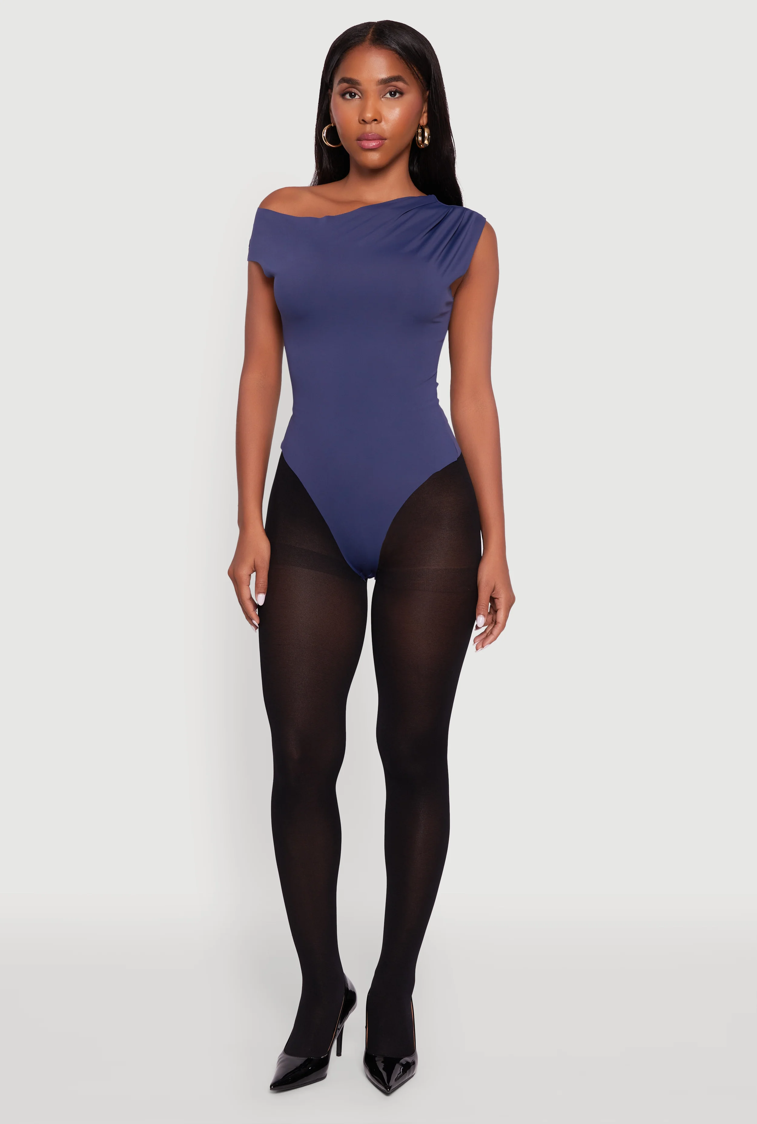 Trendy Asymmetrical Shoulder Ruched Bodysuit