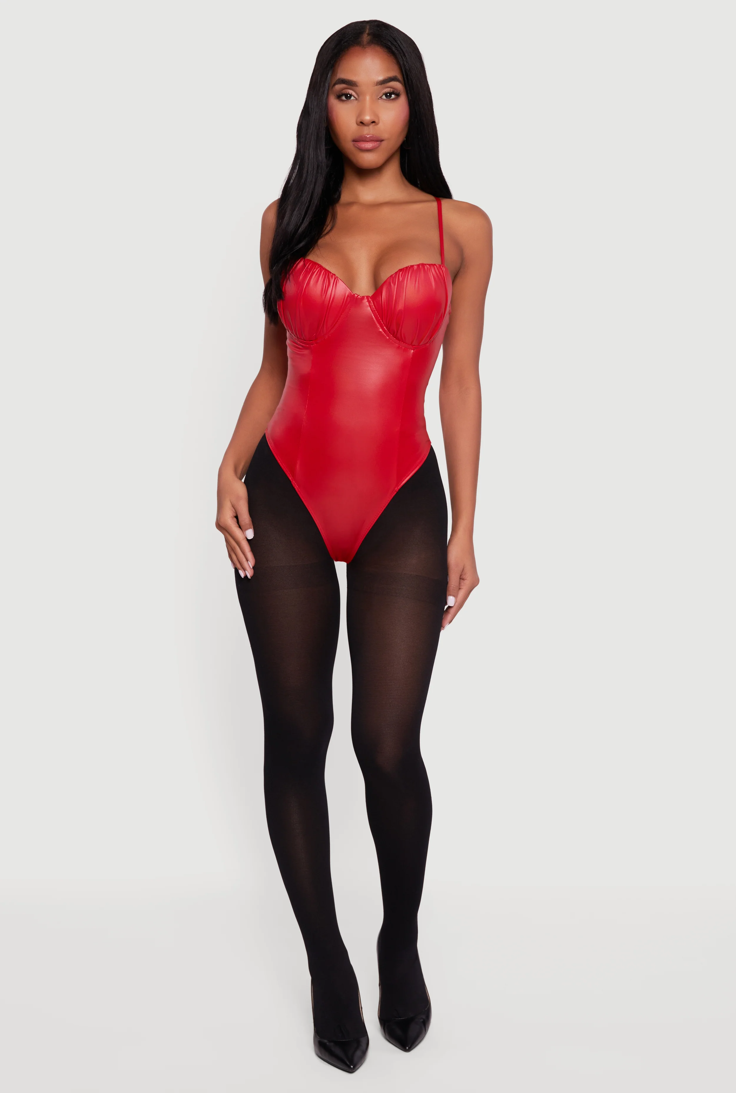 Leather Look Ruched Bustier Bodysuit