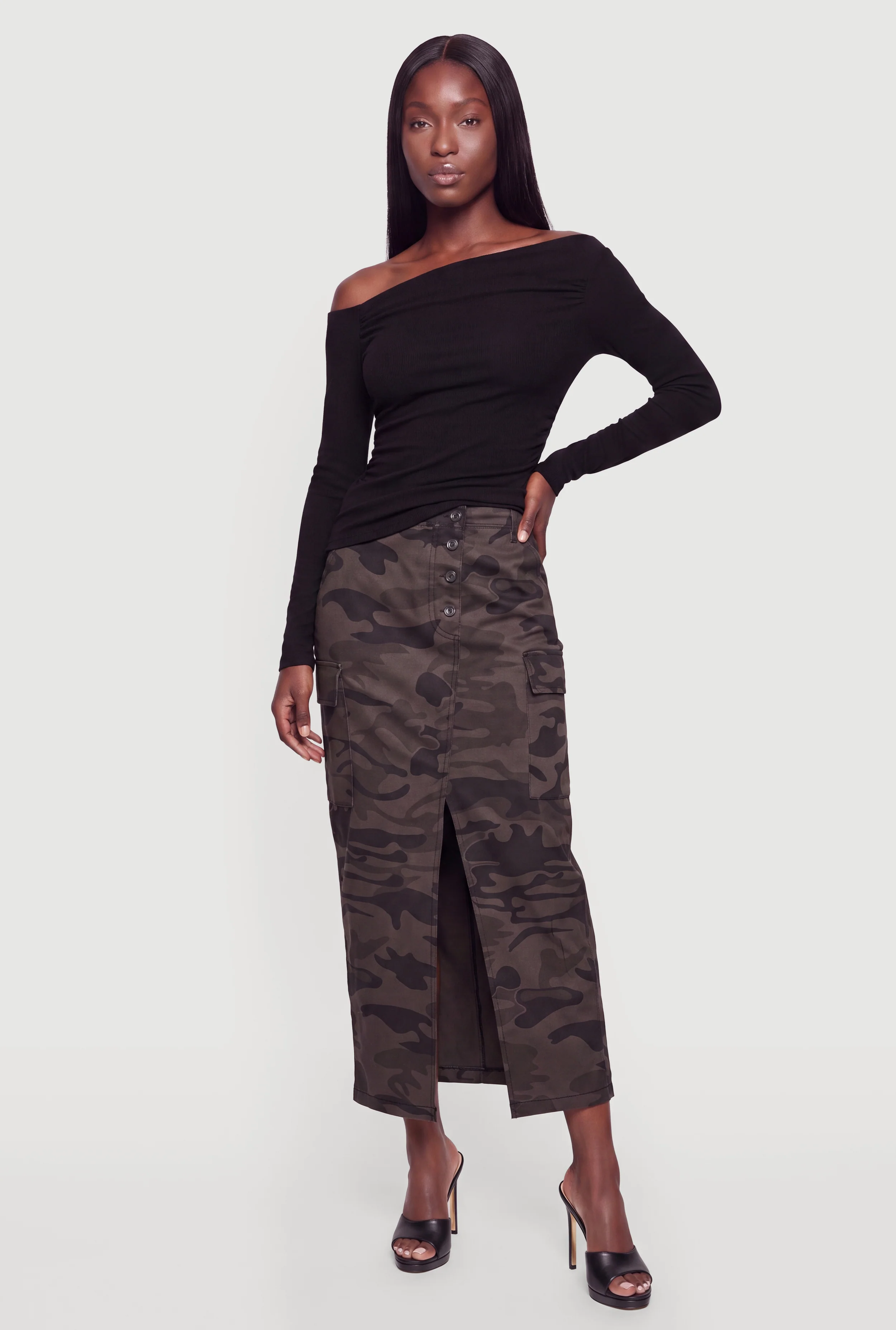 Camo Slit Front Cargo Skirt