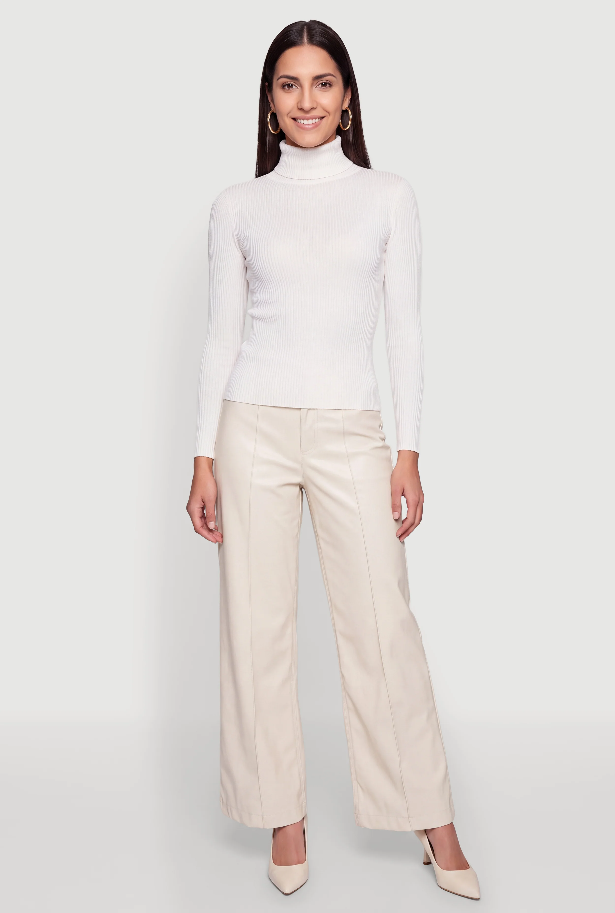 Pintuck Wide Leg Faux Leather Pants