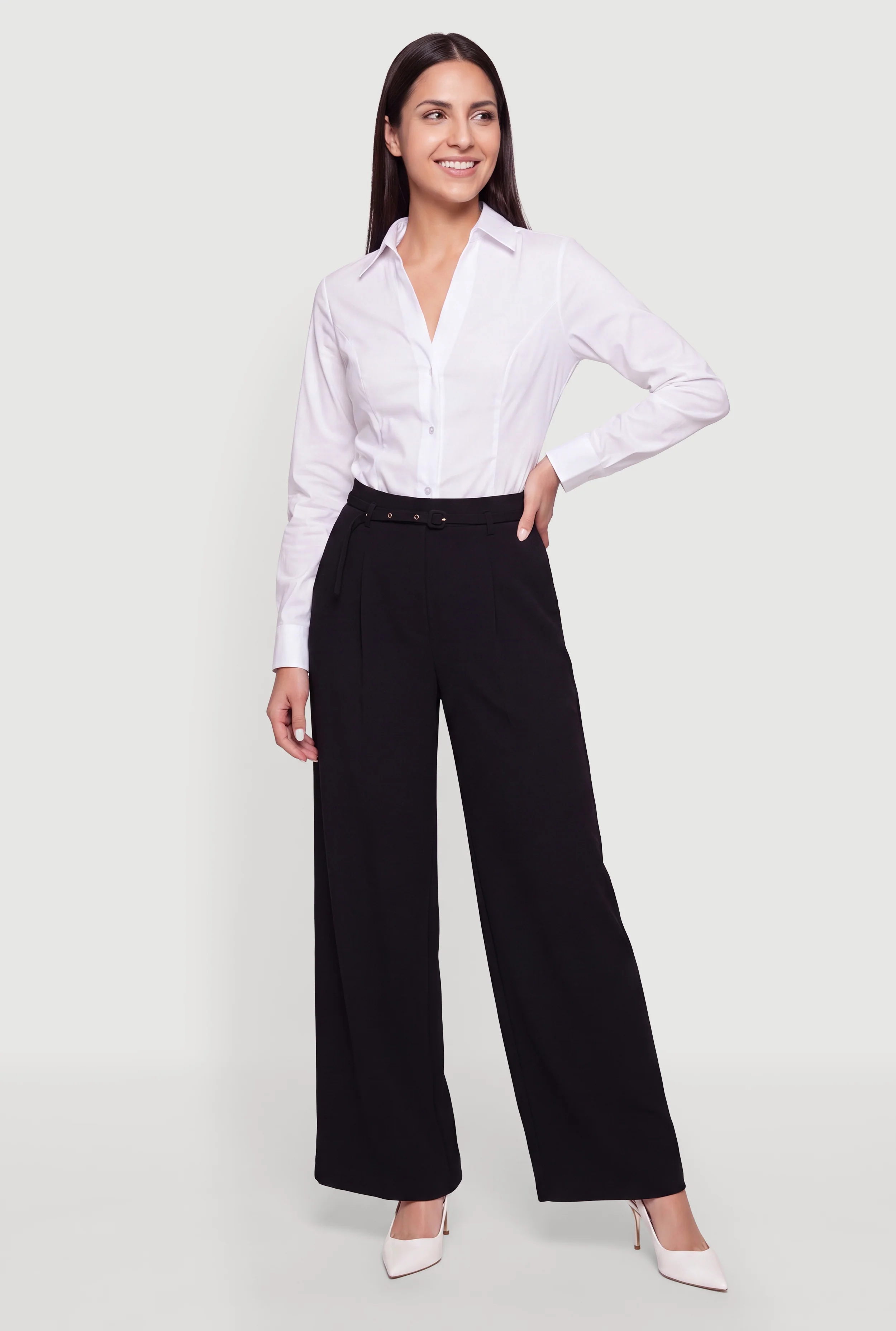 High Waisted Wide Leg Casual Pants with Belt