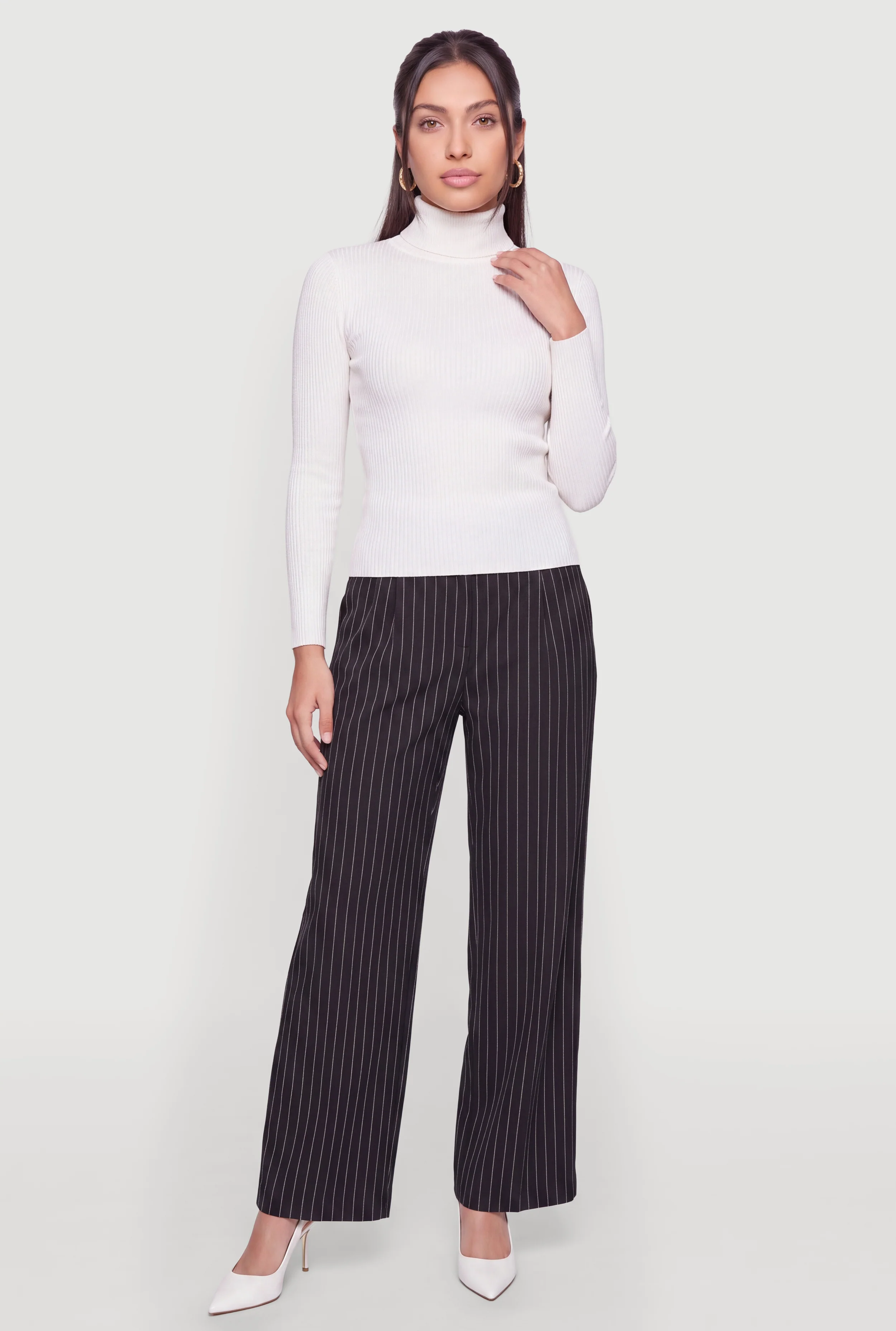 Pinstripe Wide Leg Trousers
