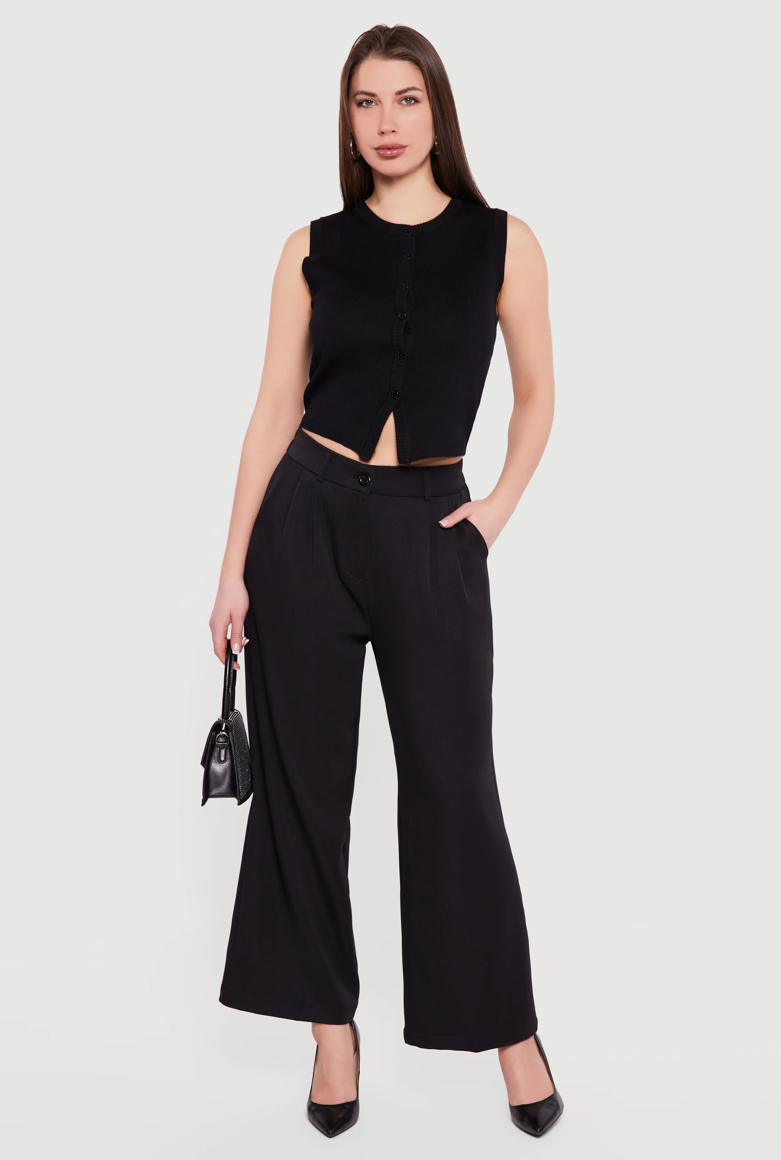 High Waisted Wide Leg Pleated Dress Pants
