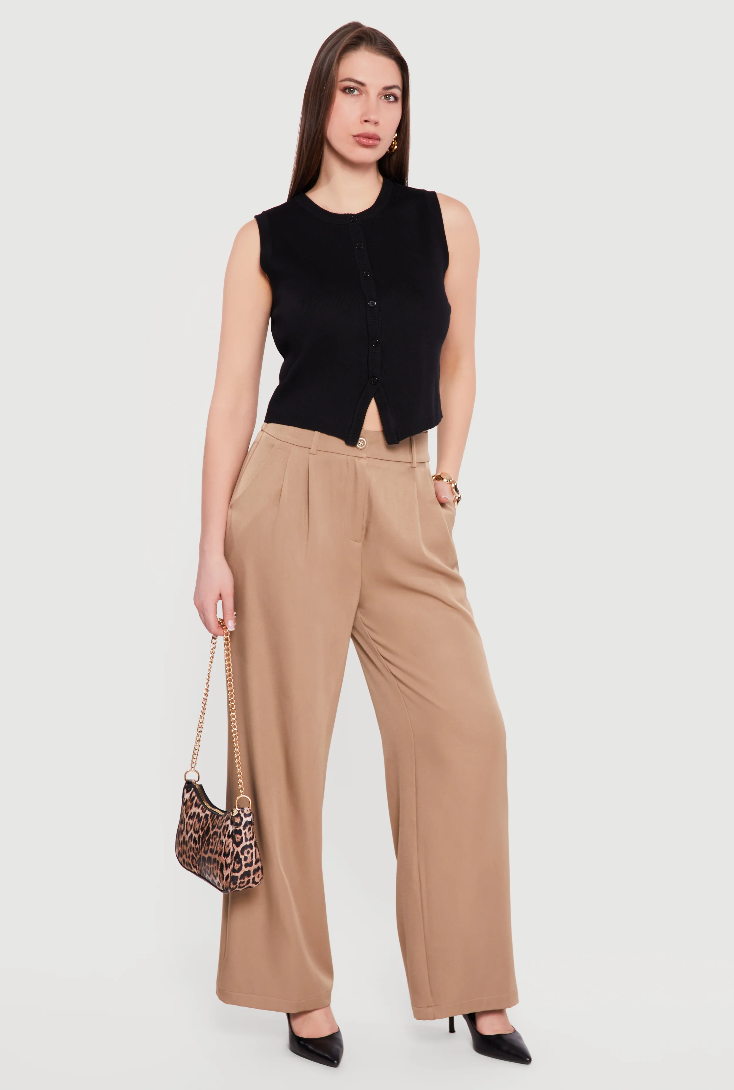 High Waisted Wide Leg Pleated Dress Pants