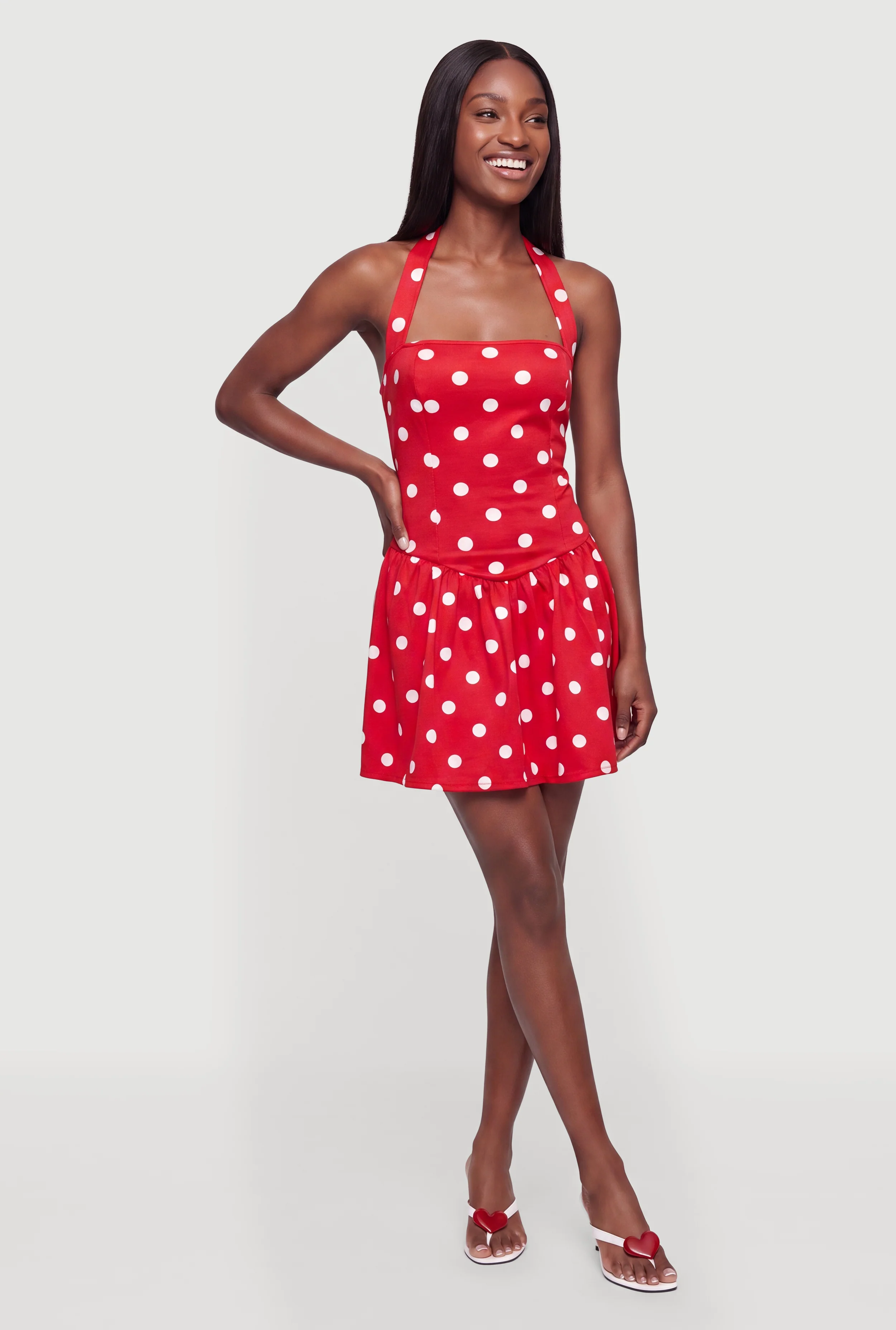 Polka Dot Halter Neck Skater Dress