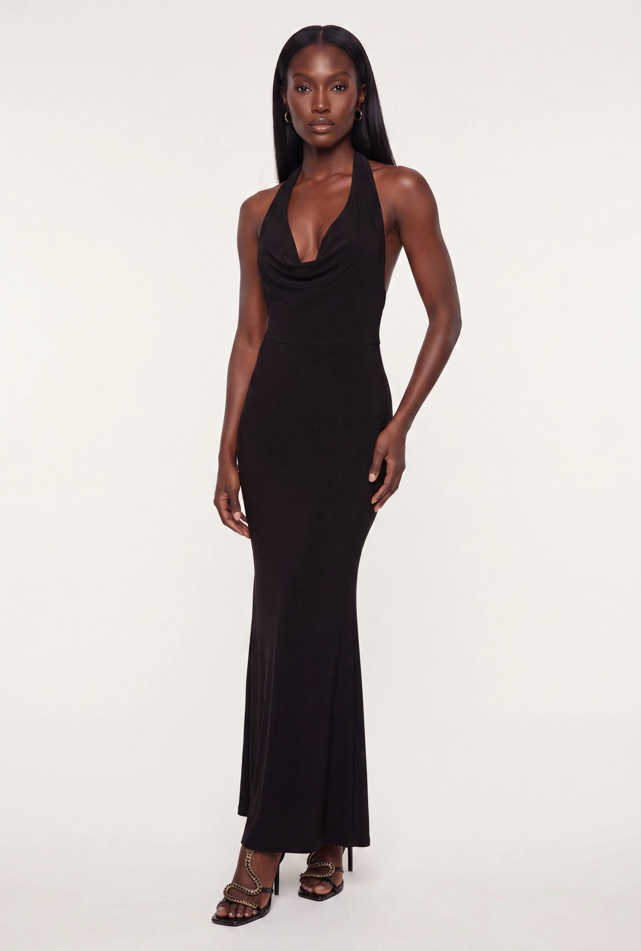 Halter Cowl Neck Bodycon Maxi Dress