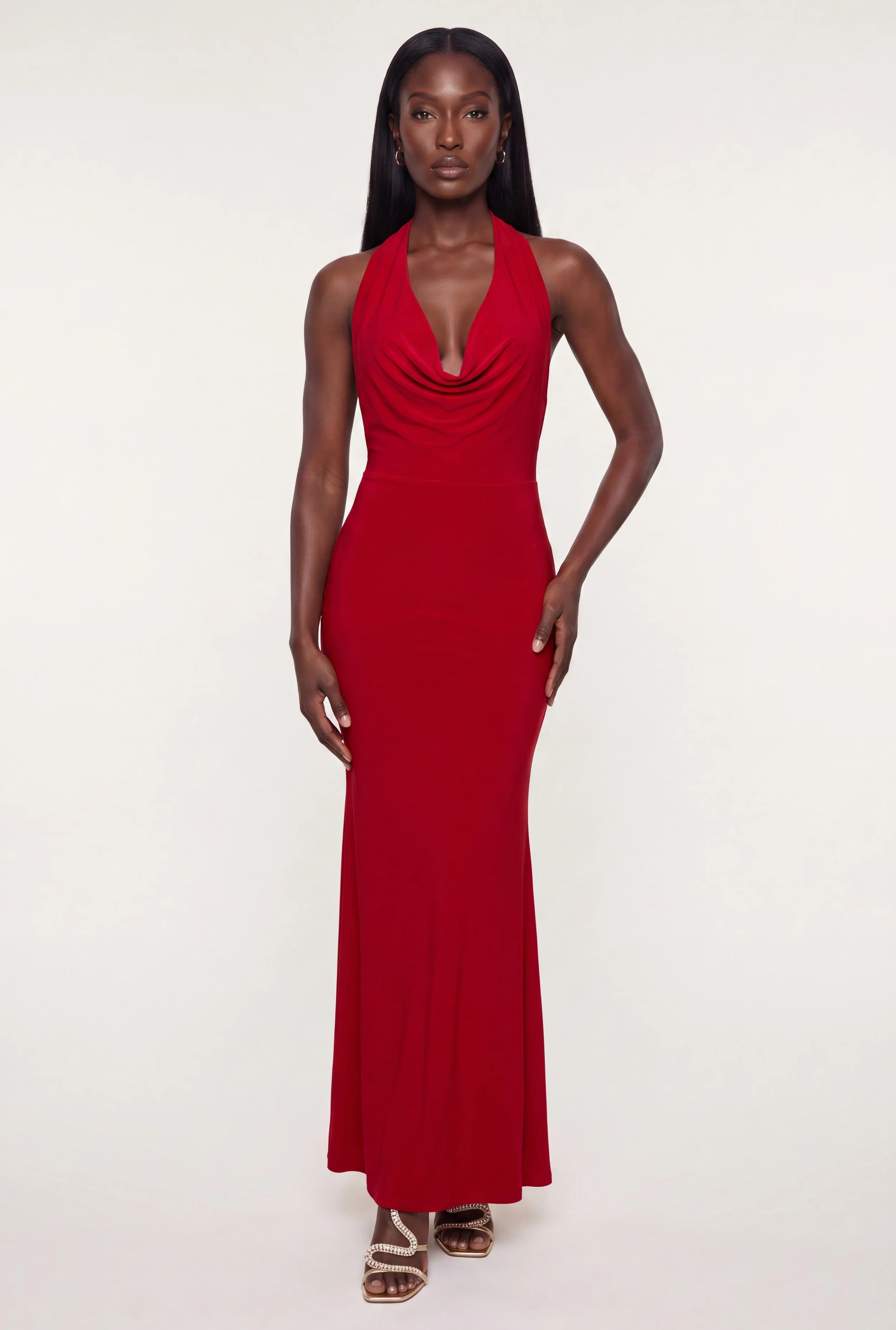 Halter Cowl Neck Bodycon Maxi Dress