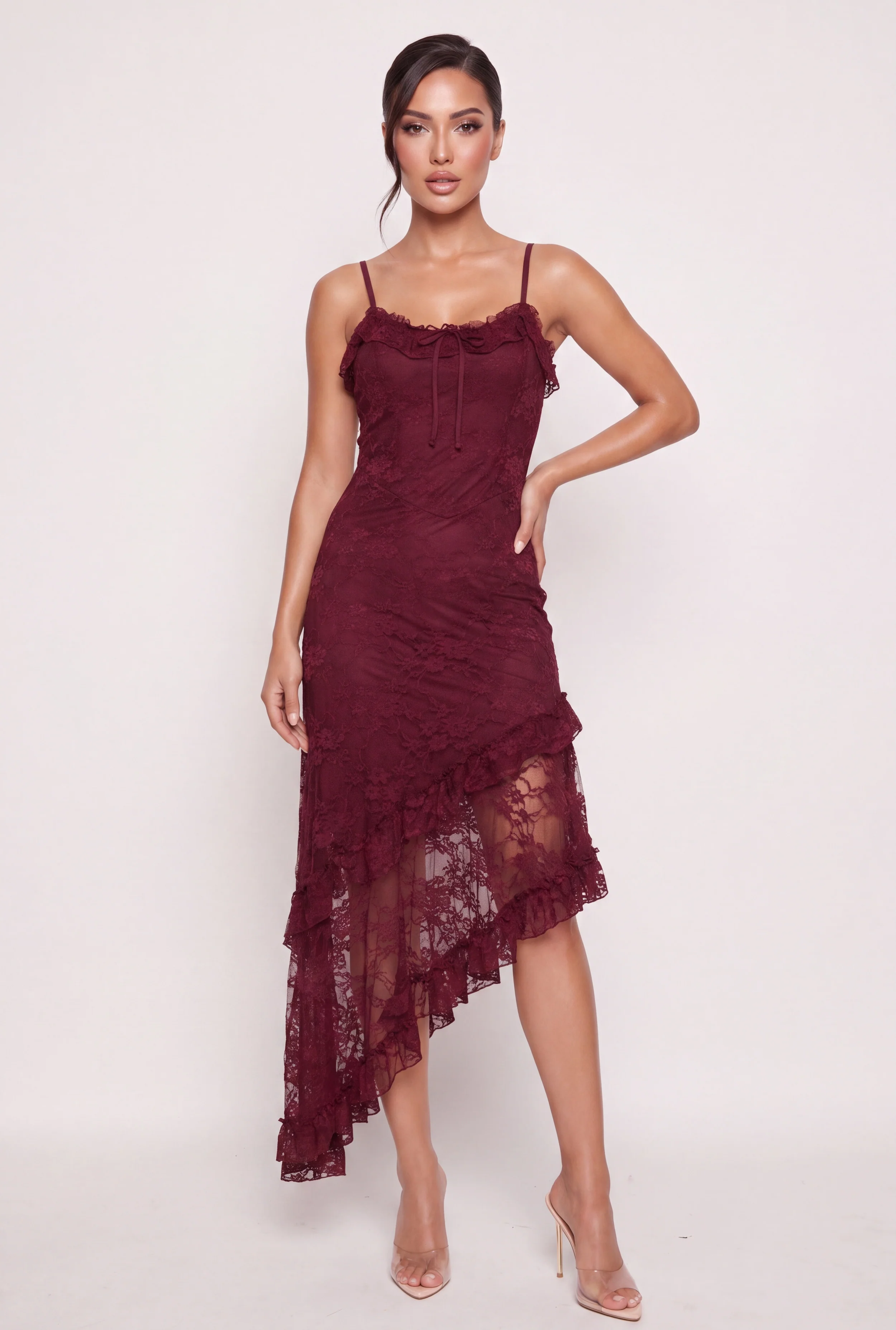 Floral Lace  Side Zip Ruffle Tiered Maxi Dress