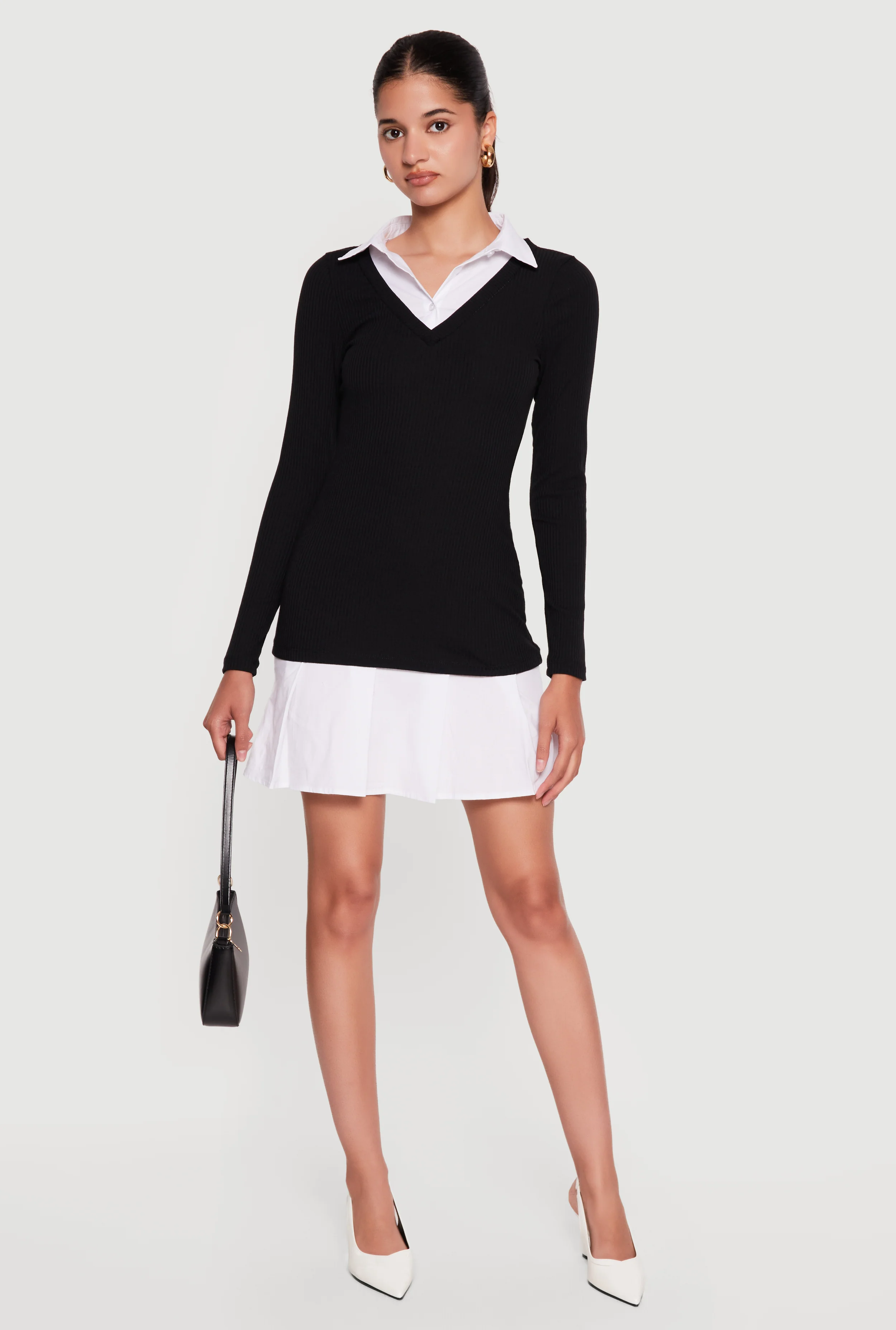 Layered Look Long Sleeve Shirt Dress