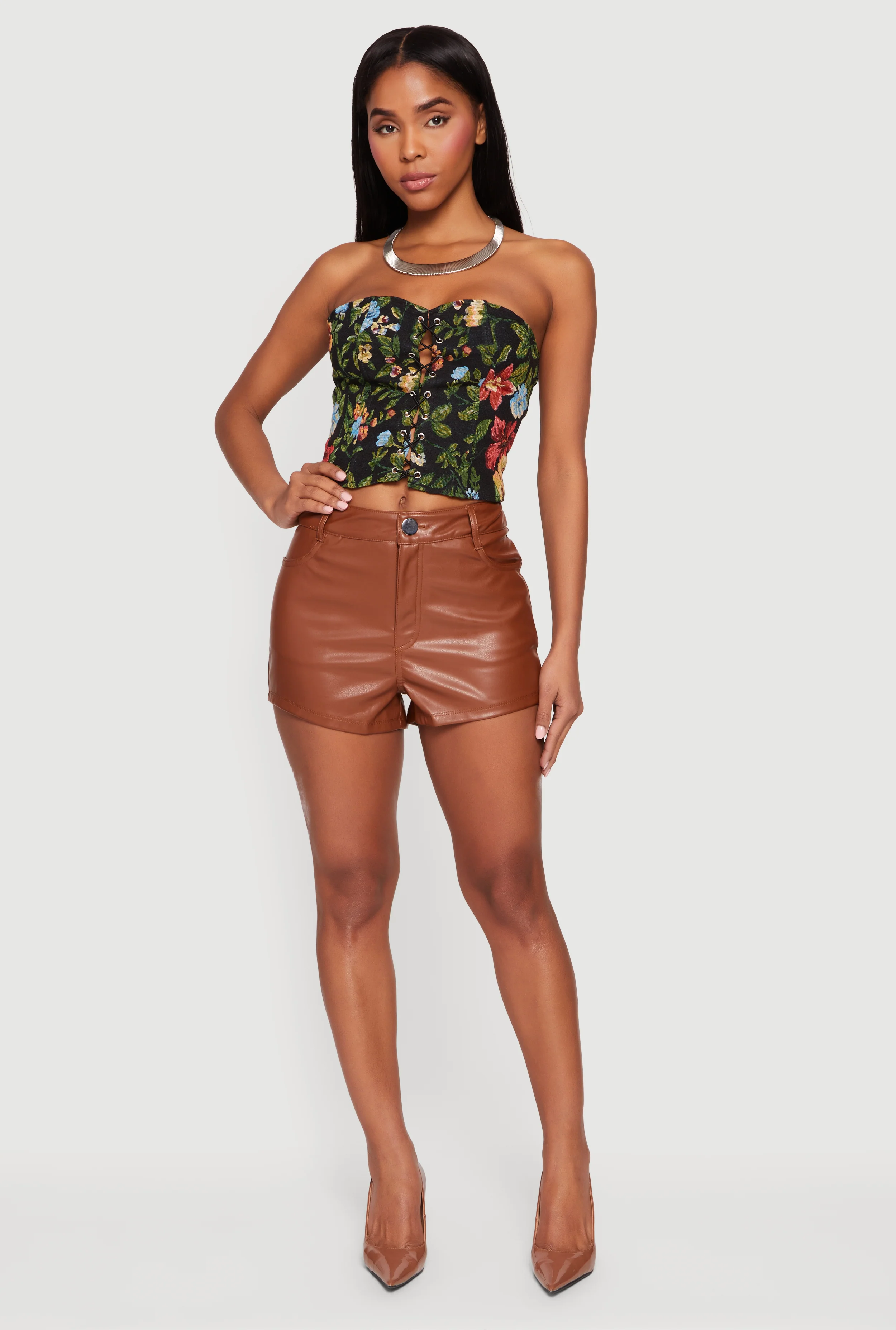 Fleece Lined Faux Leather Shorts