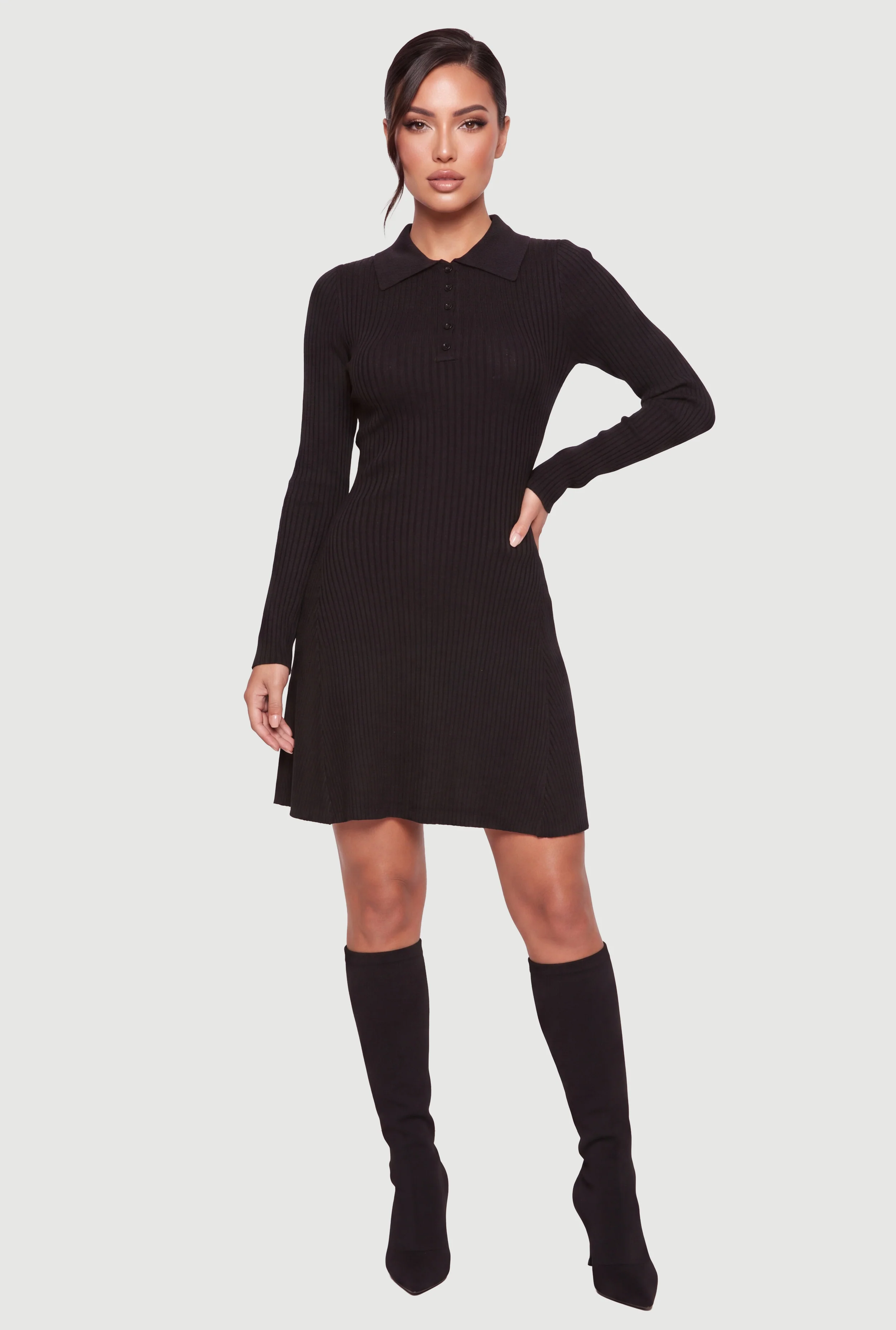 Long Sleeve Polo Sweater Dress
