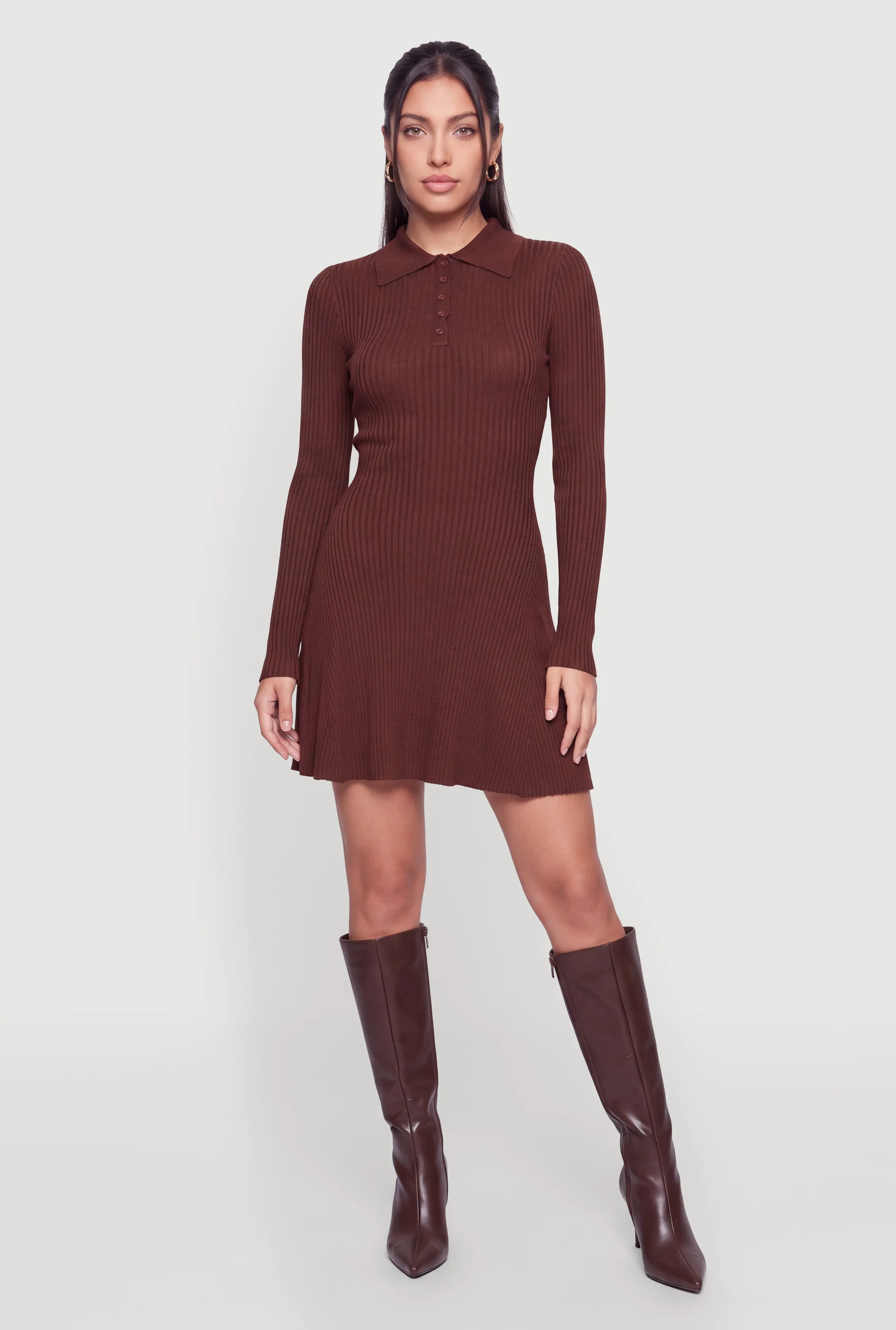 Long Sleeve Polo Sweater Dress