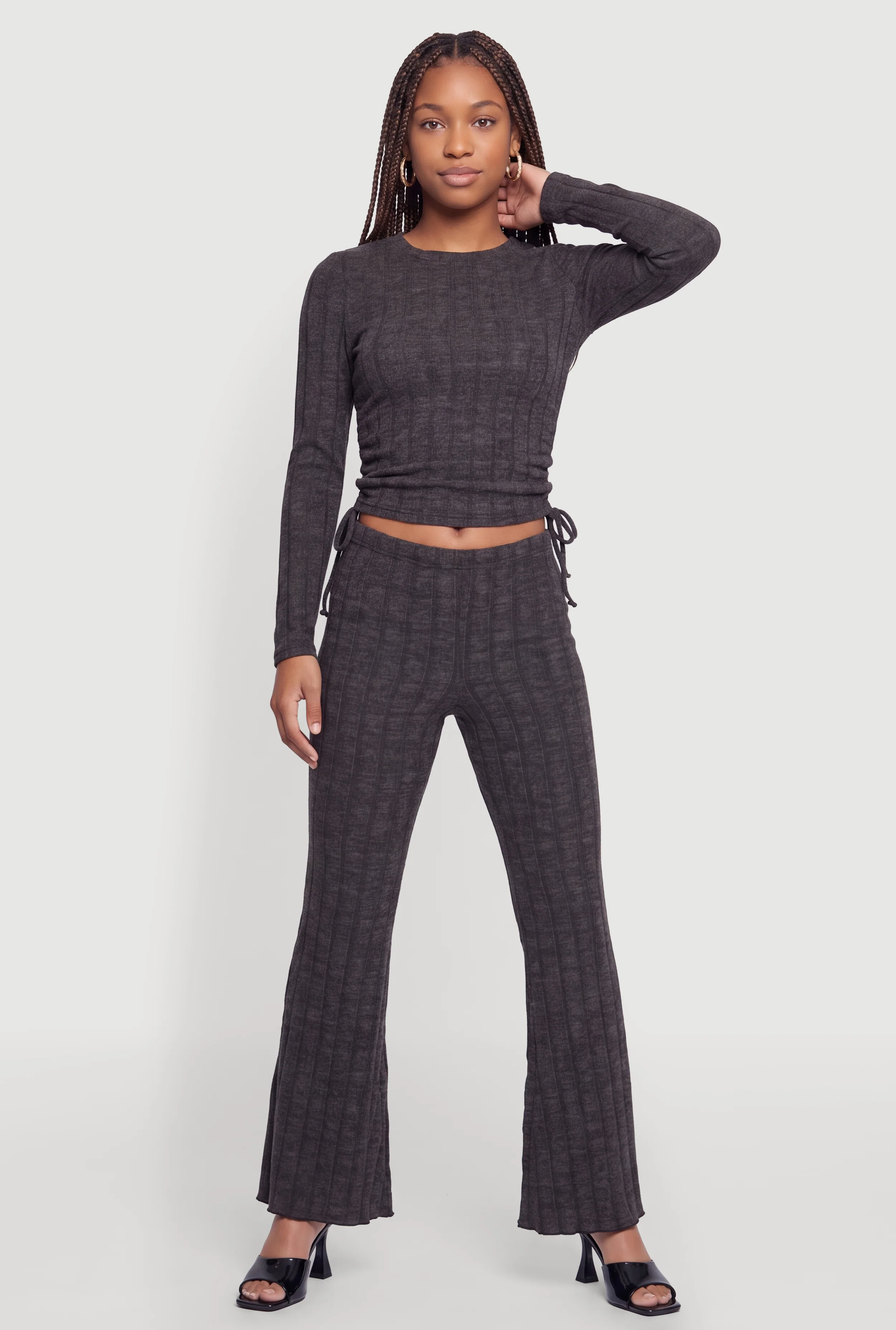 Marled Pull On Flare Leg Pants