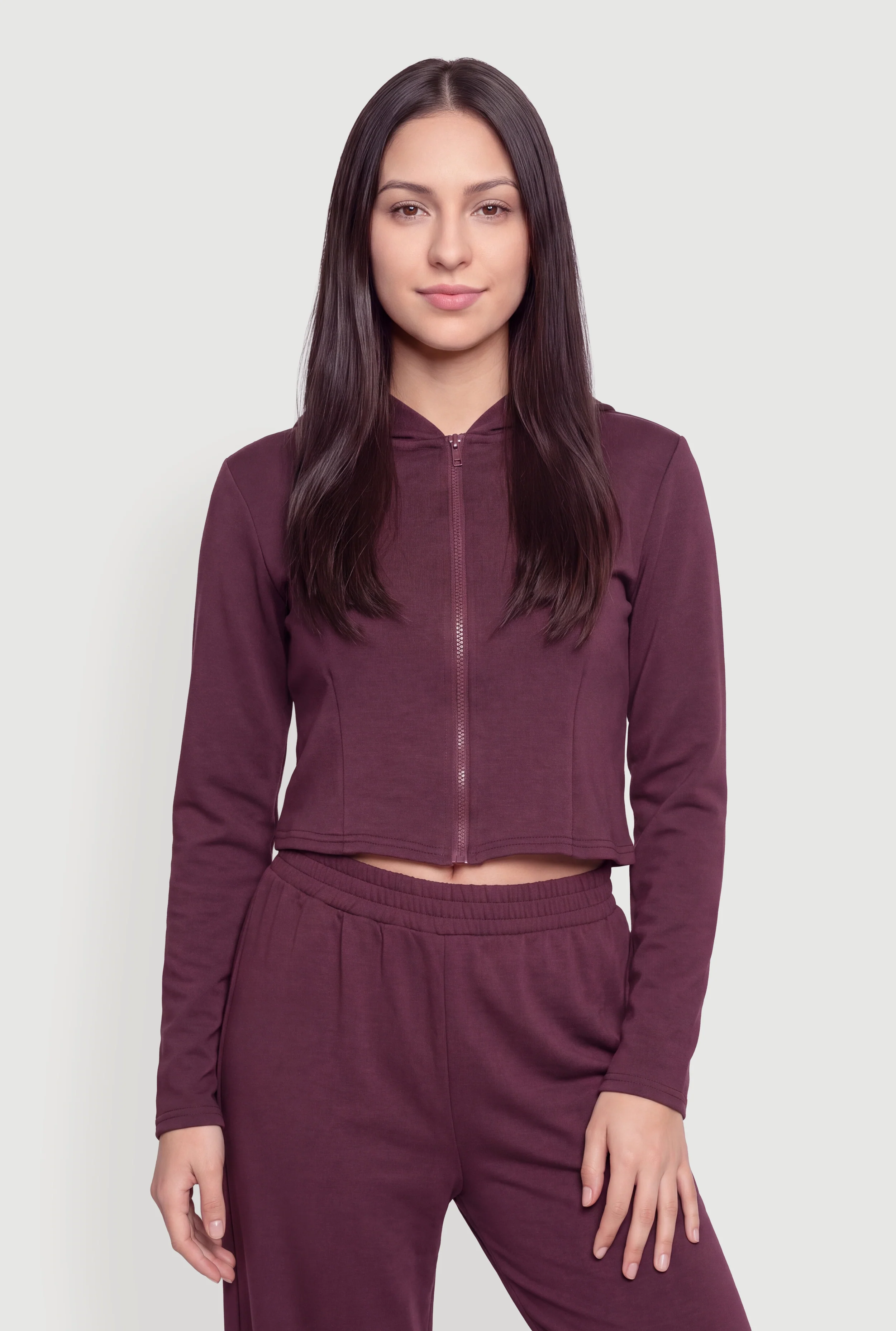 Long Sleeve Zip Up Cropped Hoodie