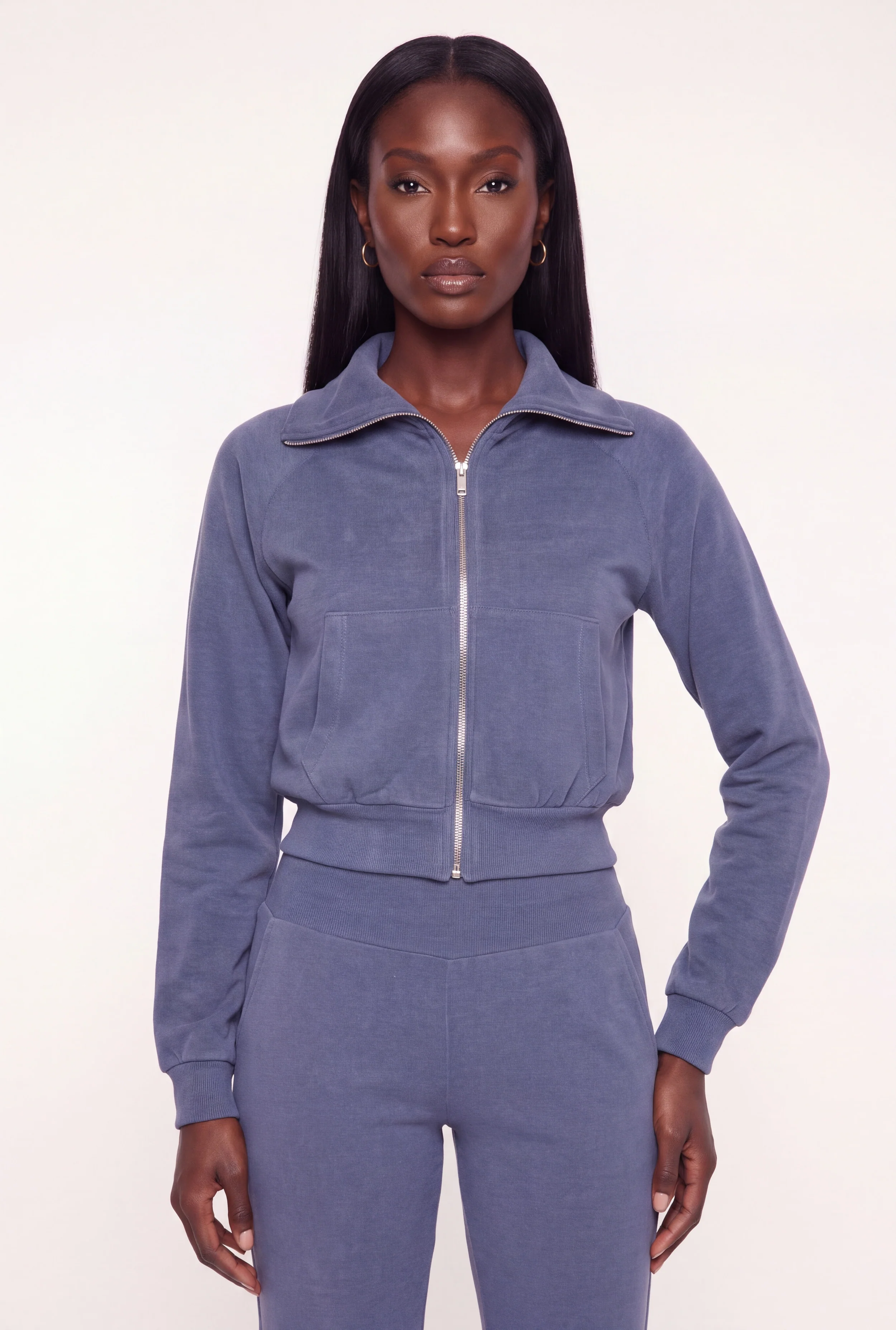 Brushed Knit Zip Front Sweatshirt
