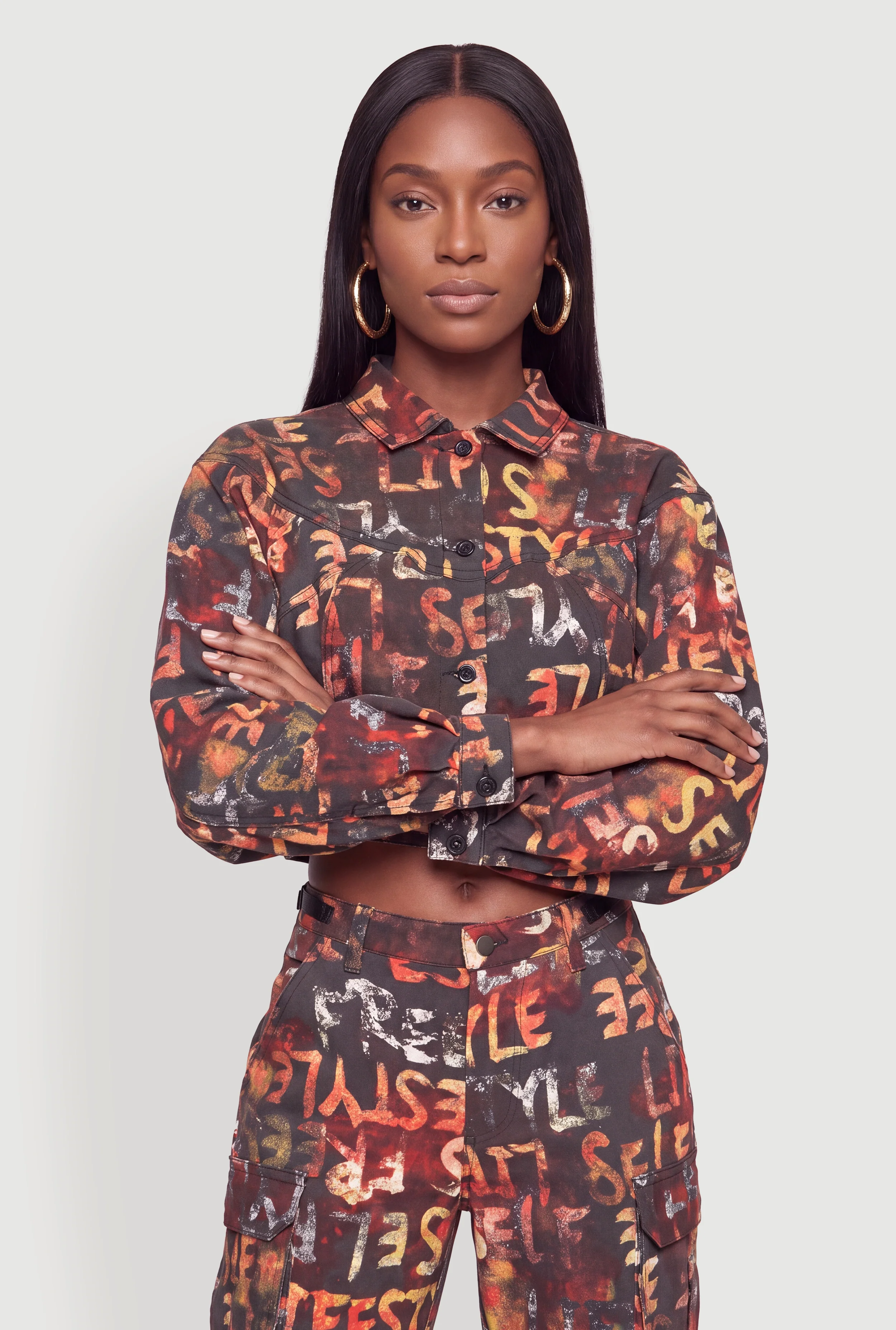 Lifestyle Graffiti Print Cropped Jacket