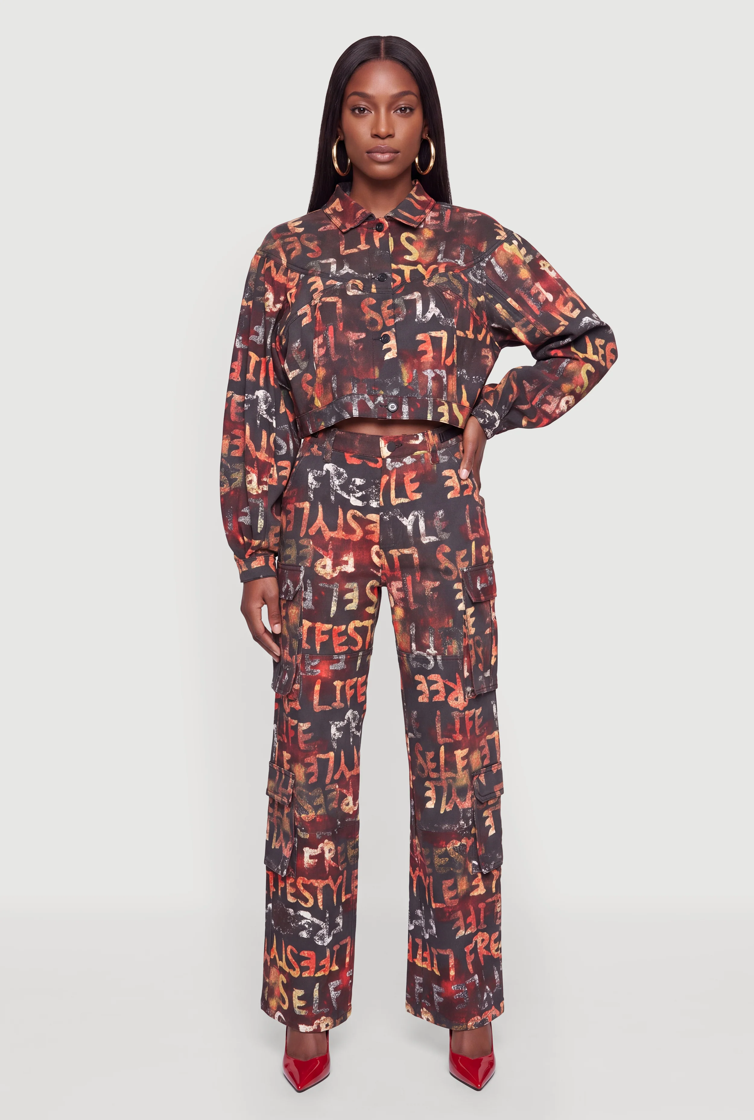 Lifestyle Graffiti Print Multi Pocket Cargo Pants