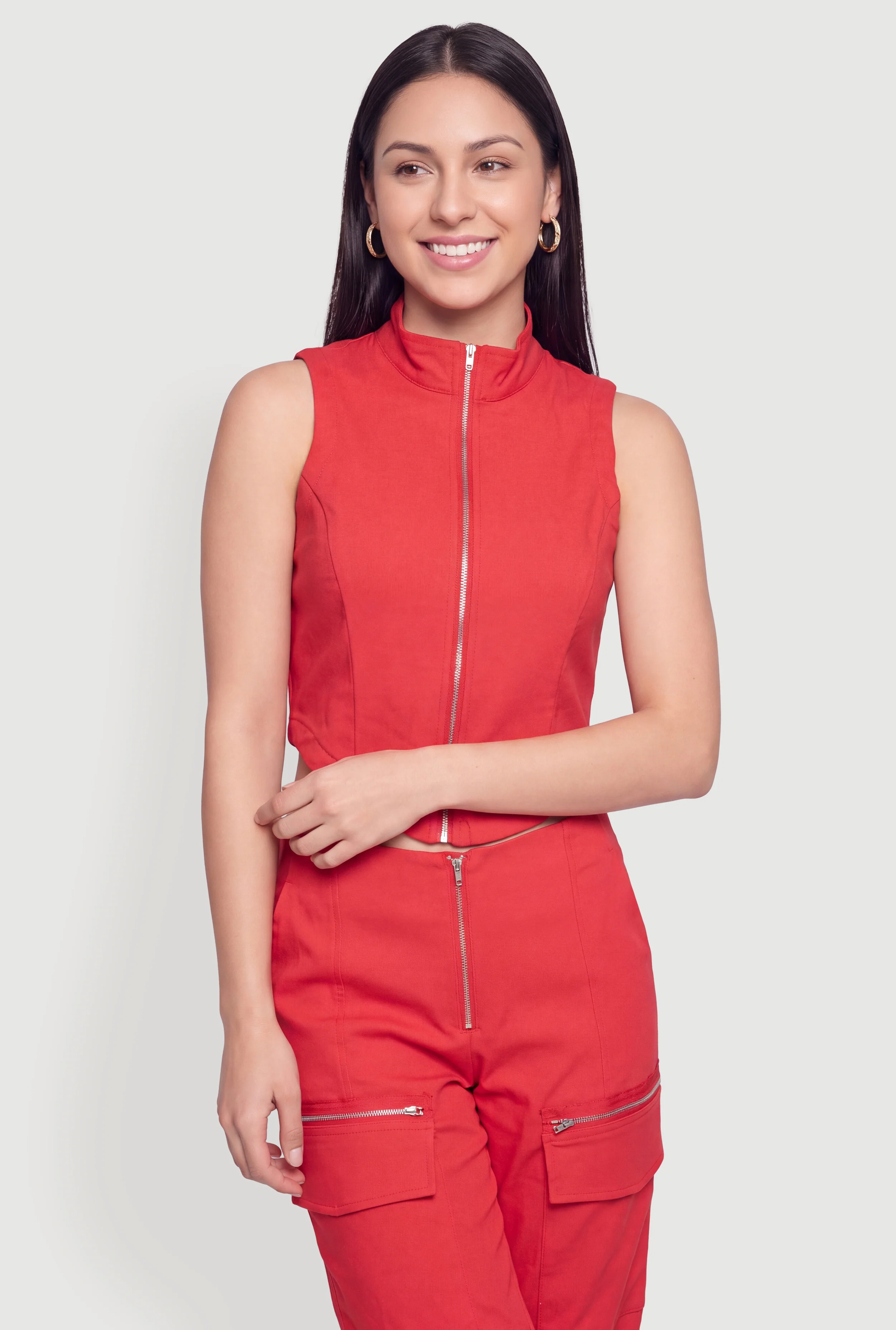 Cropped Mock Neck Zip Front Vest