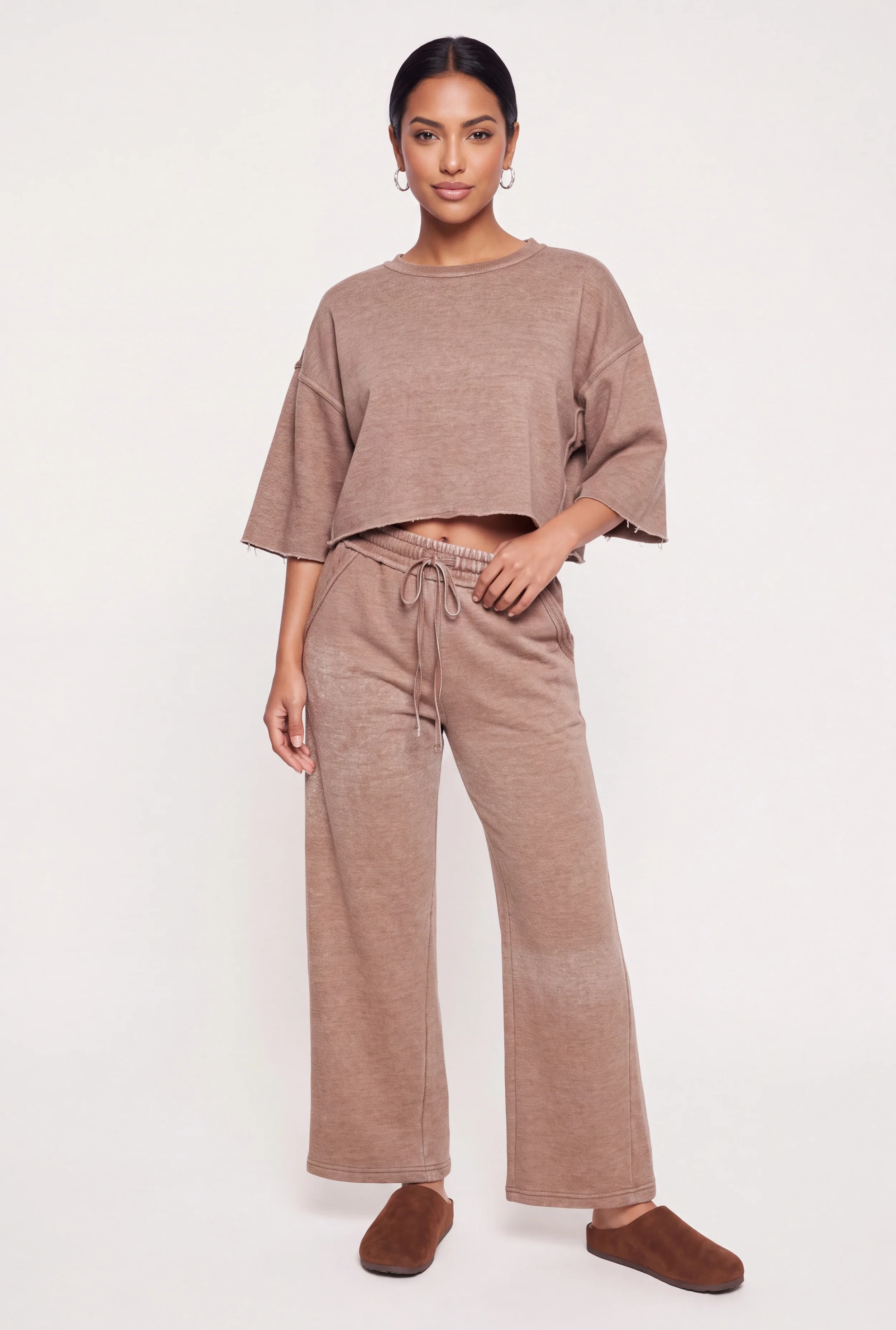 High Waisted Acid Wash Wide Leg Sweatpants