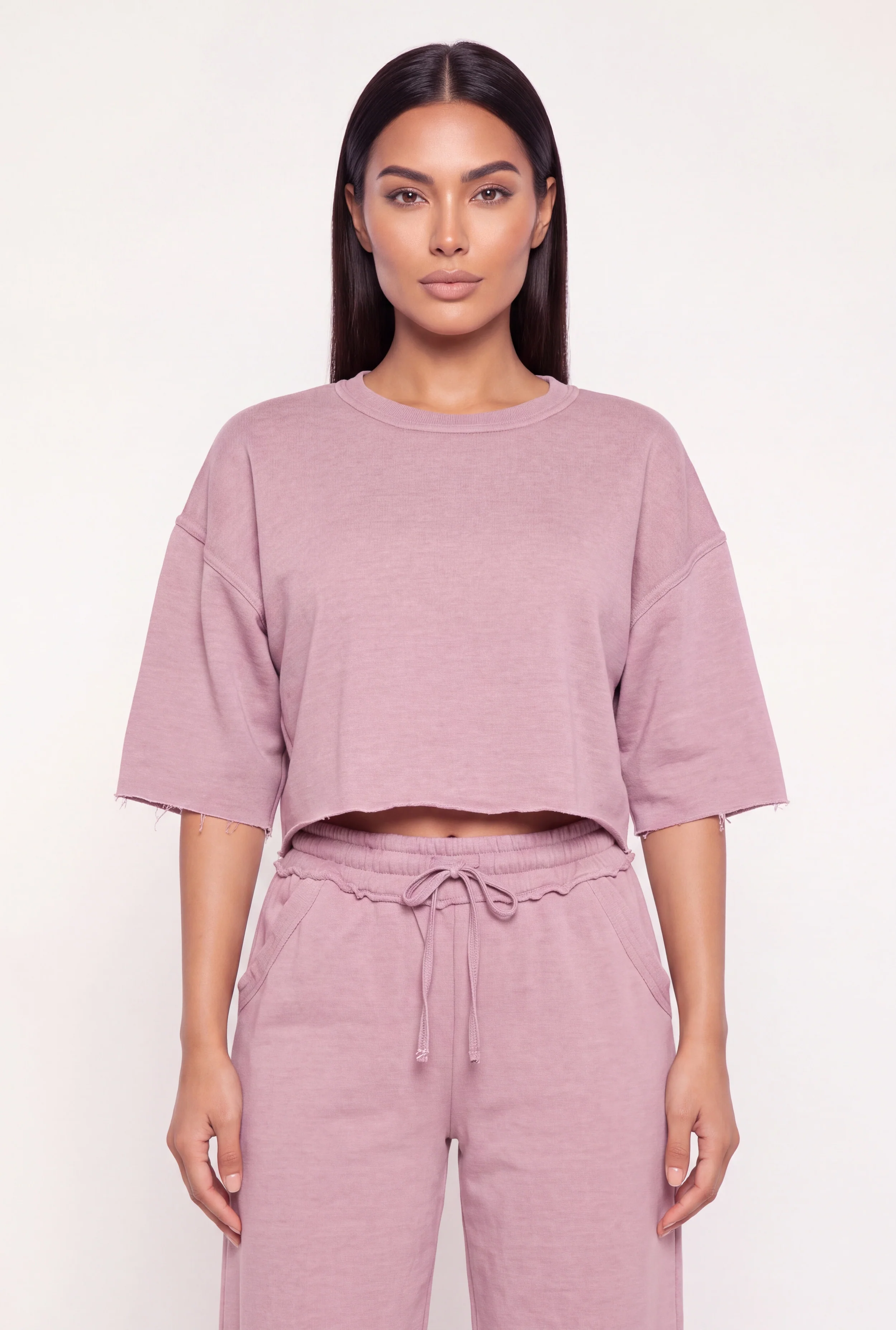 Acid Wash Oversized Cropped Raw Hem Sweatshirt