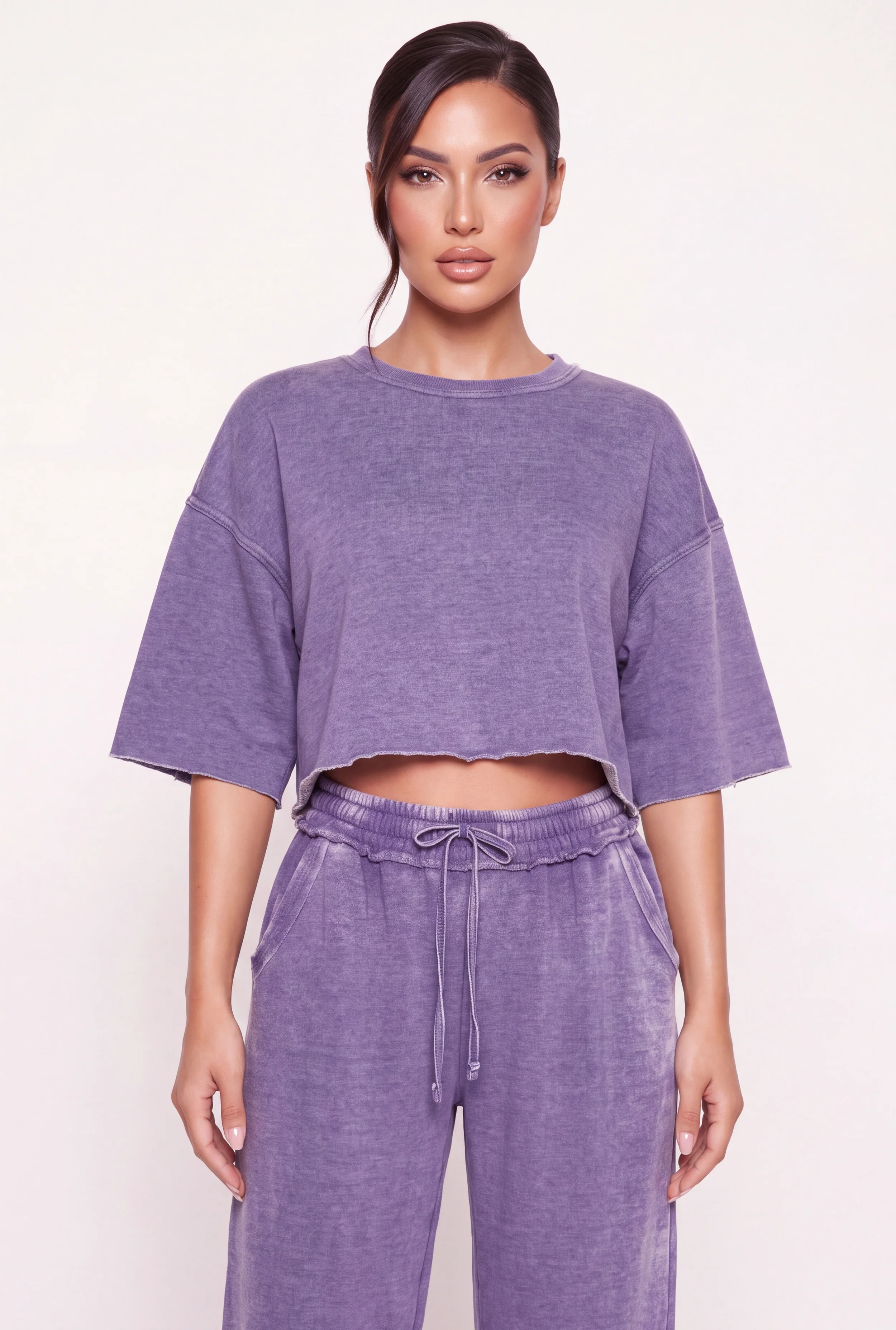 Acid Wash Oversized Cropped Raw Hem Sweatshirt