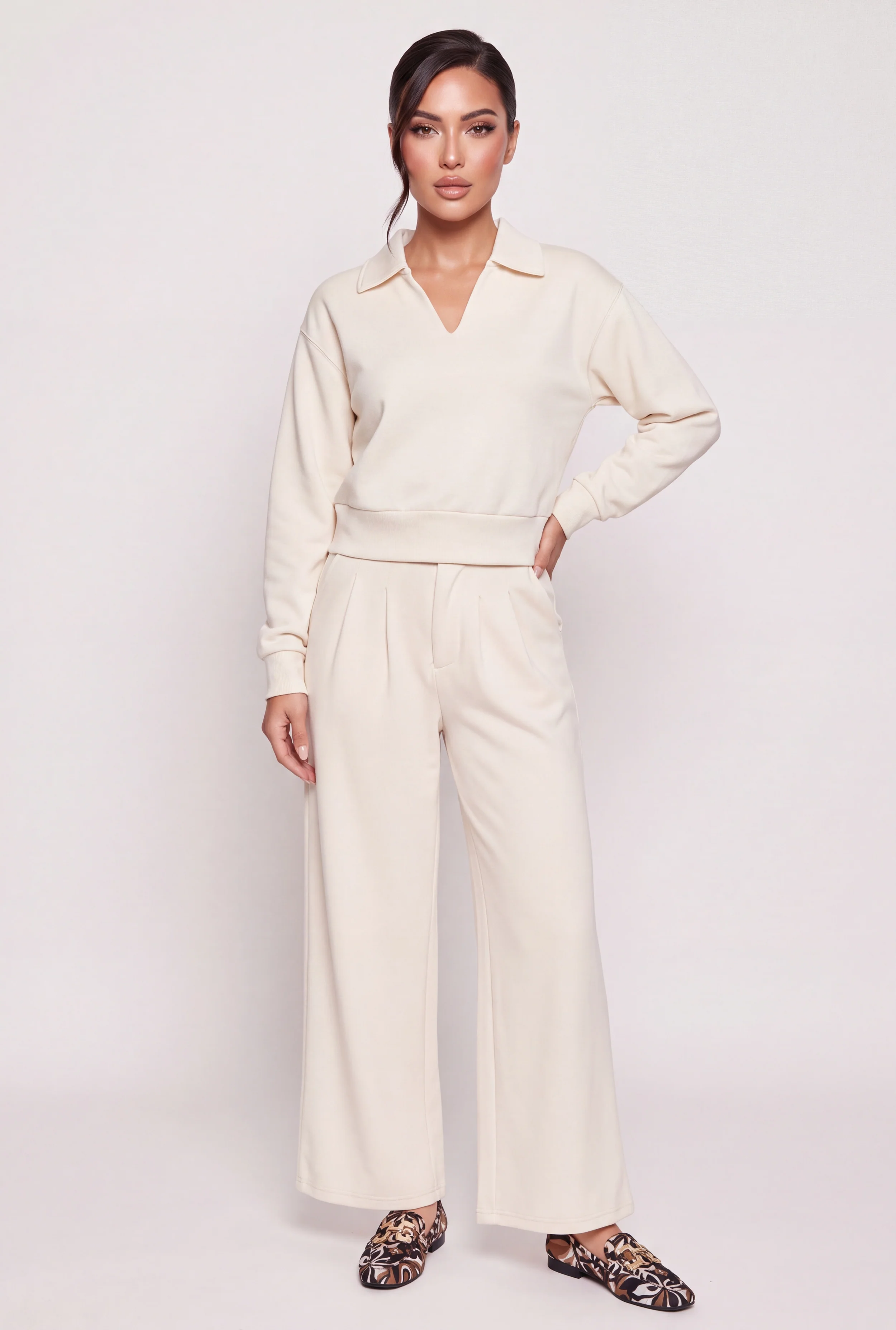Wide Leg Pleated Casual Pants