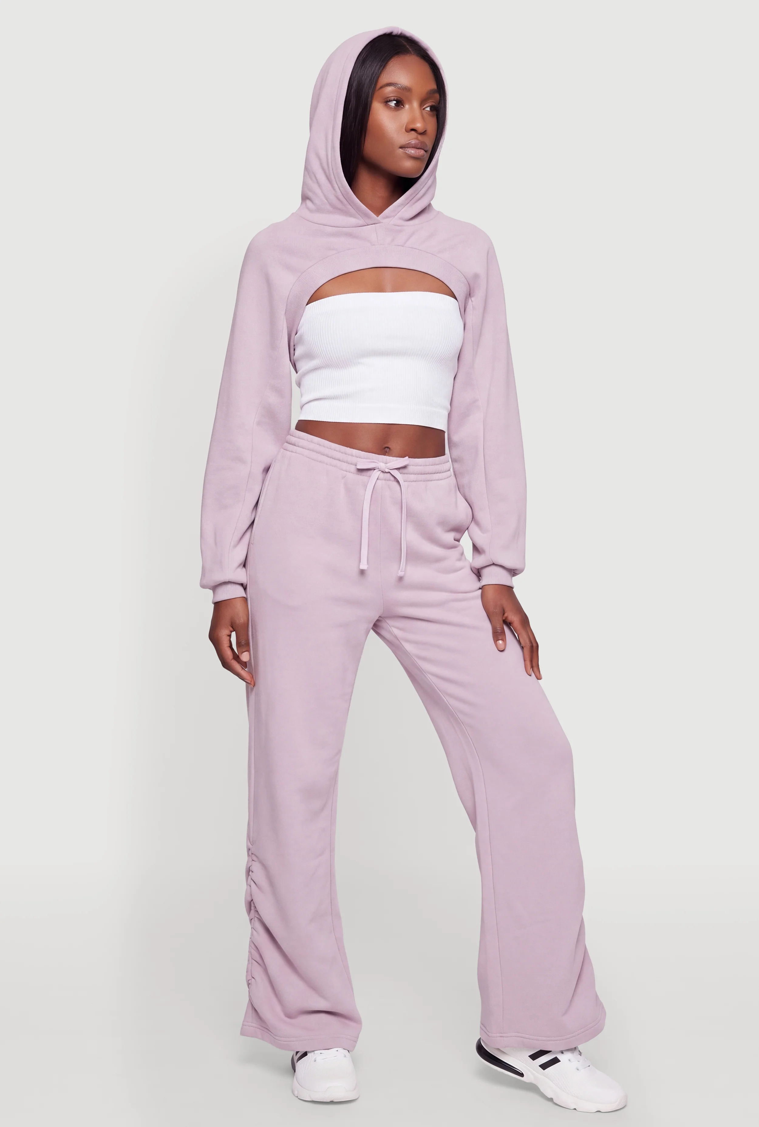 Side Ruched Drawstring Waist Wide Leg Sweatpants
