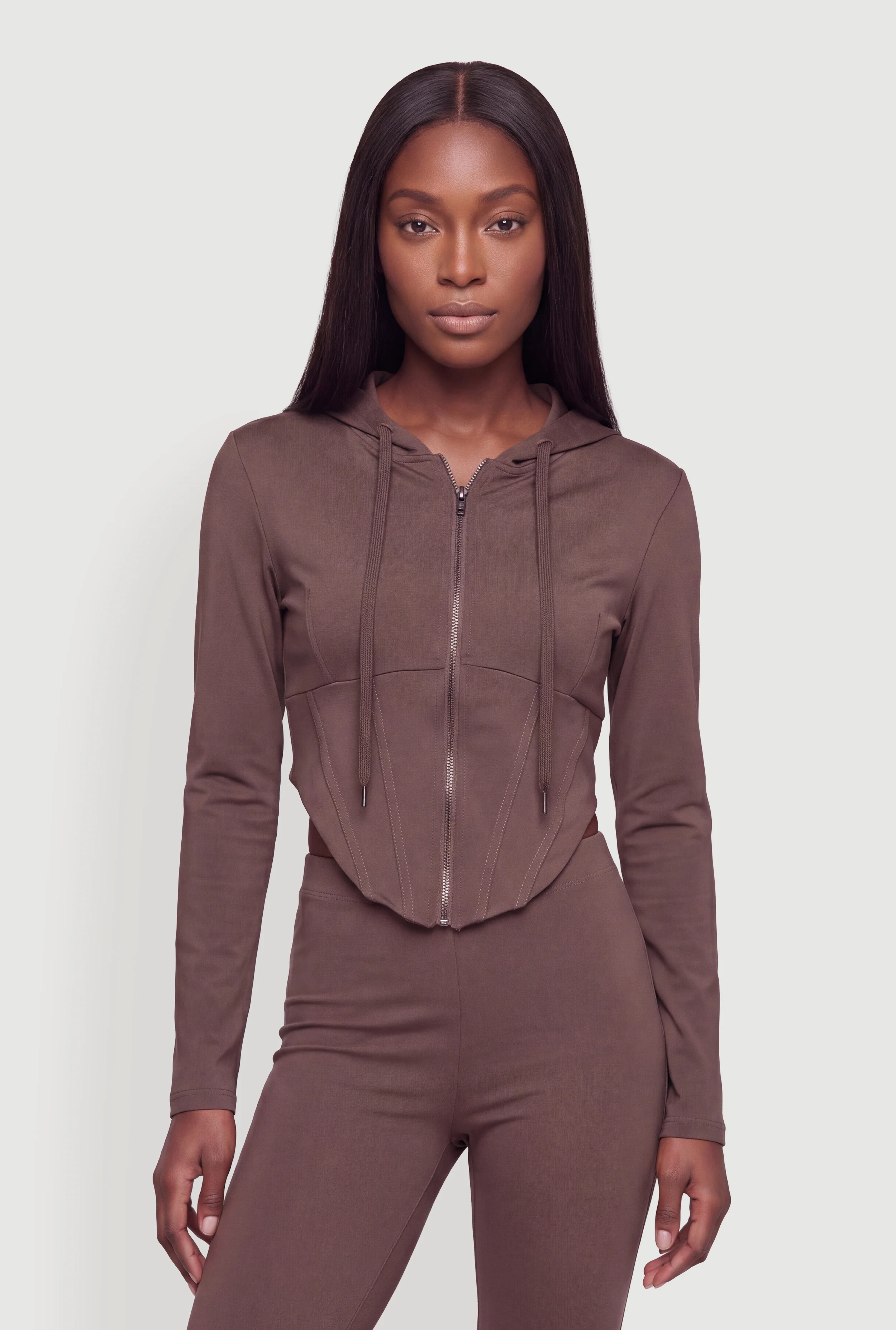 Corset Detail Zip Up Cropped Hoodie