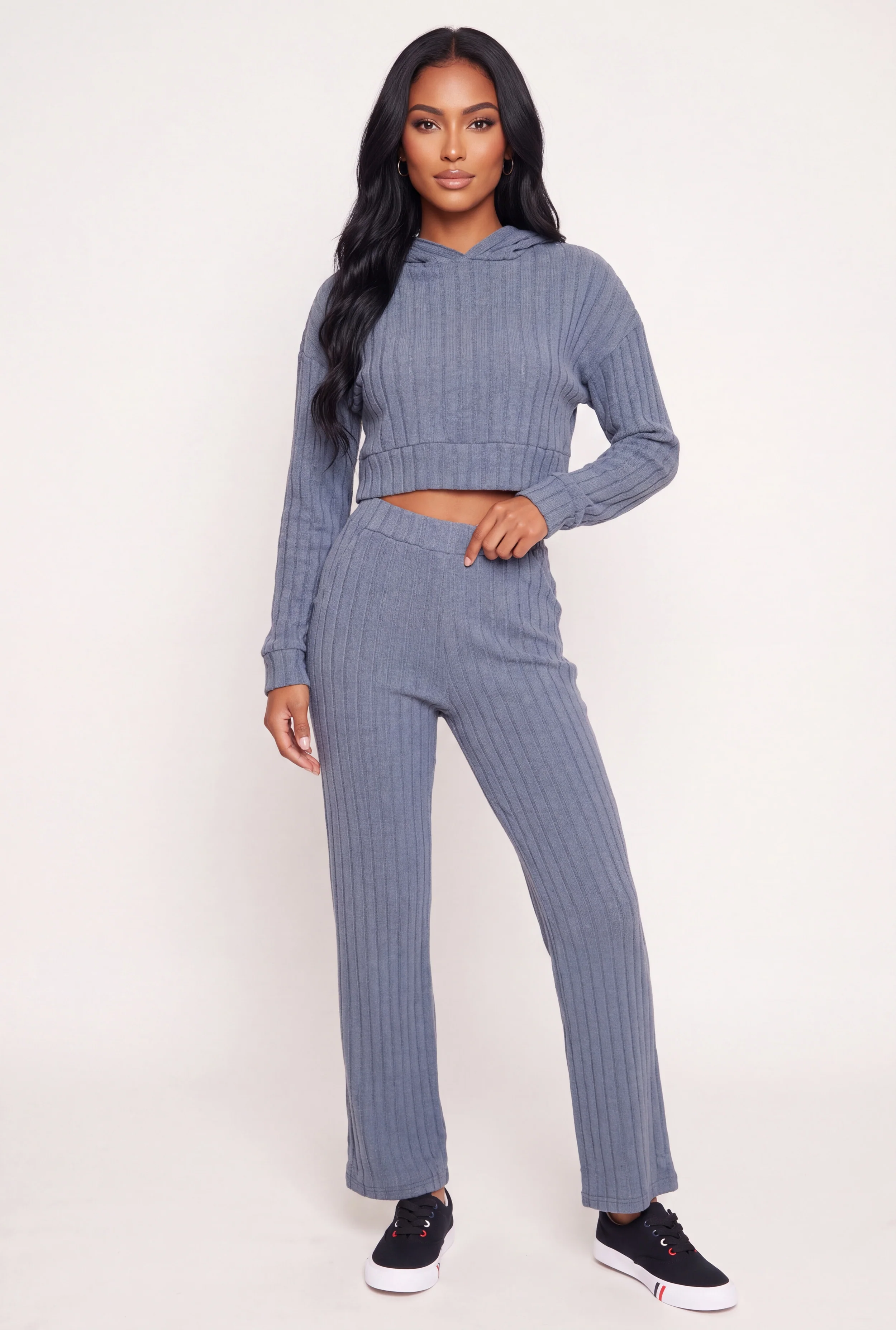 Brushed Ribbed Knit High Waisted Pants