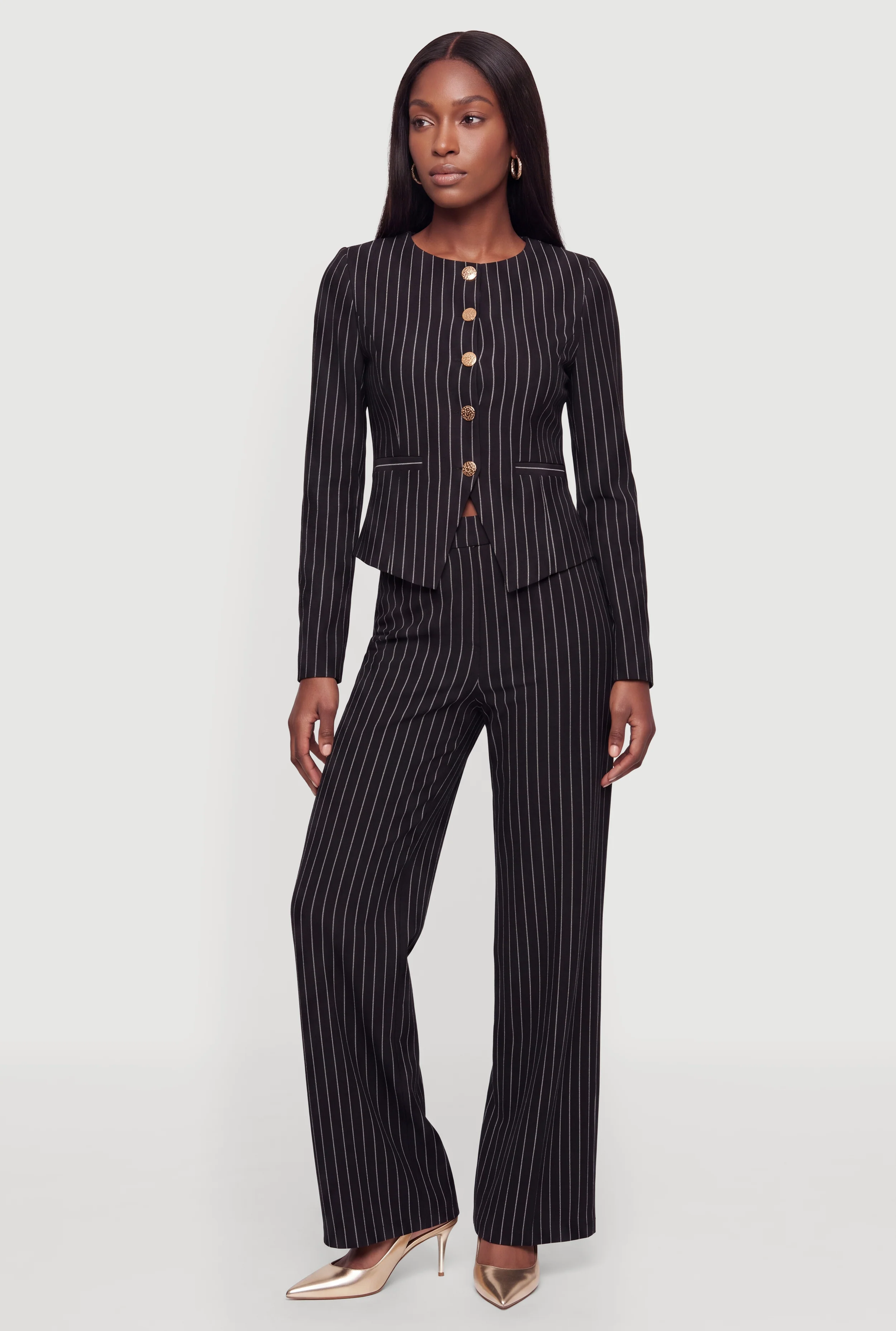 Pinstripe Wide Leg Pull On Dress Pants