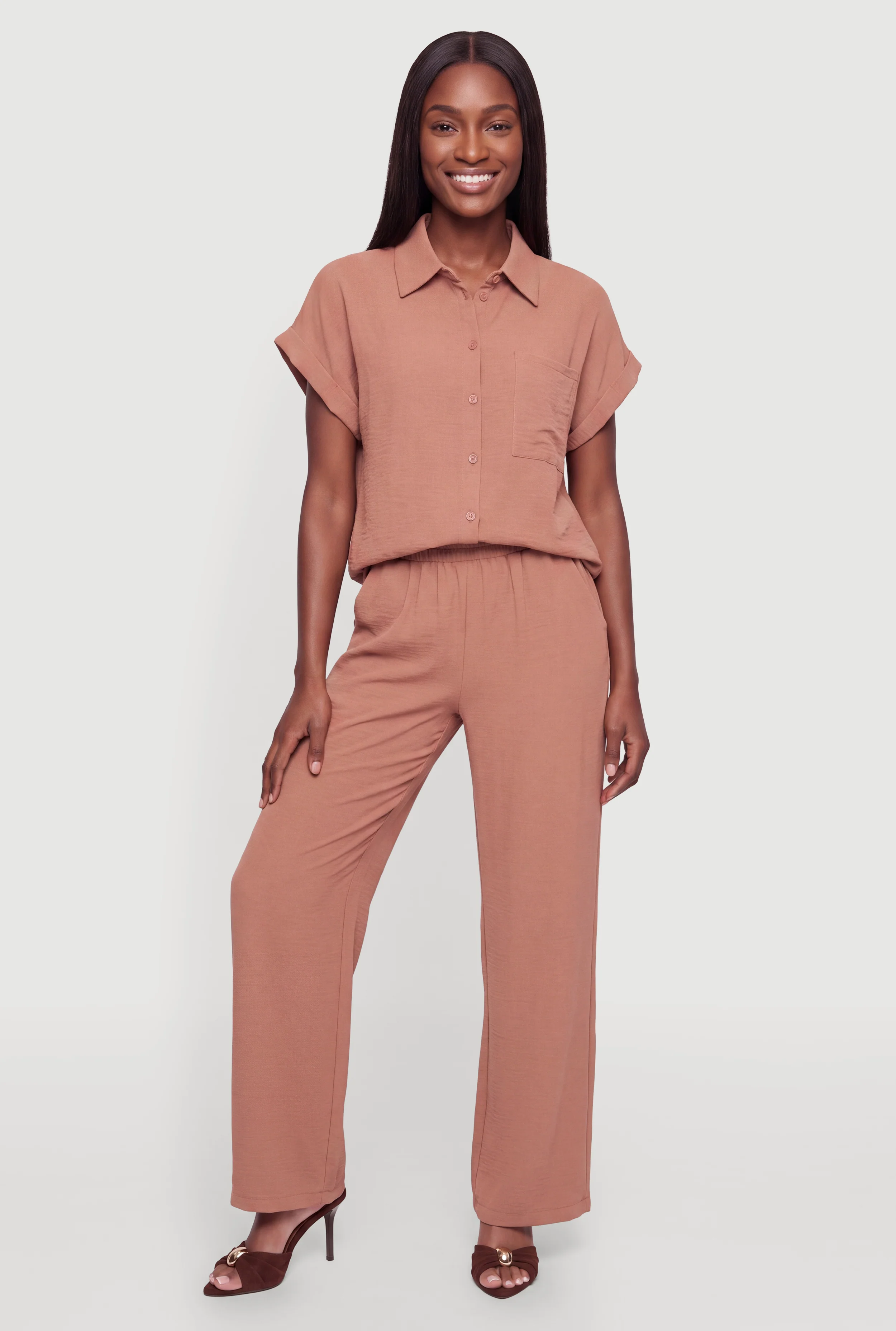 Elastic Waist Wide Leg Pull On Pants