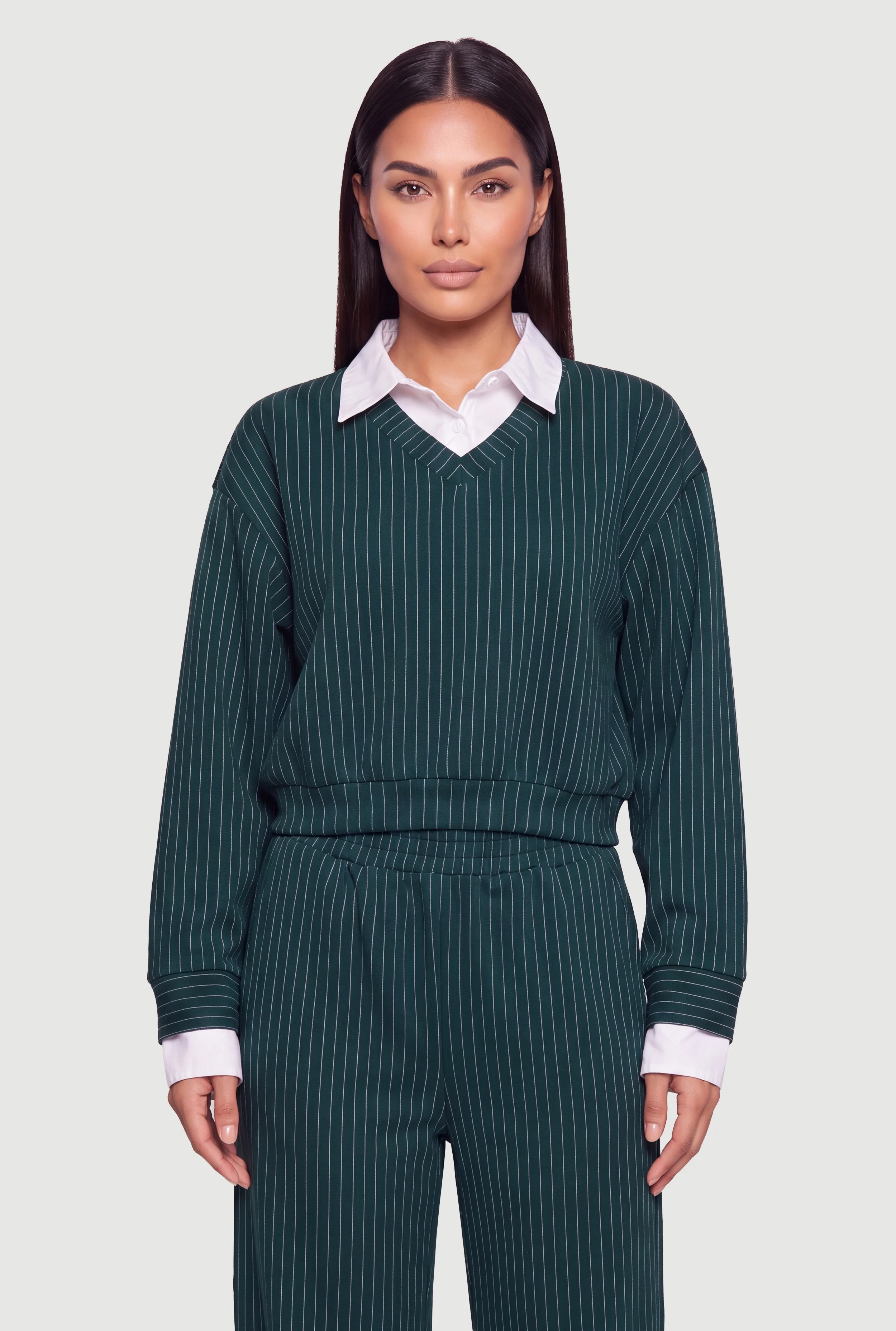 Pinstriped Layered Look Crop Sweatshirt