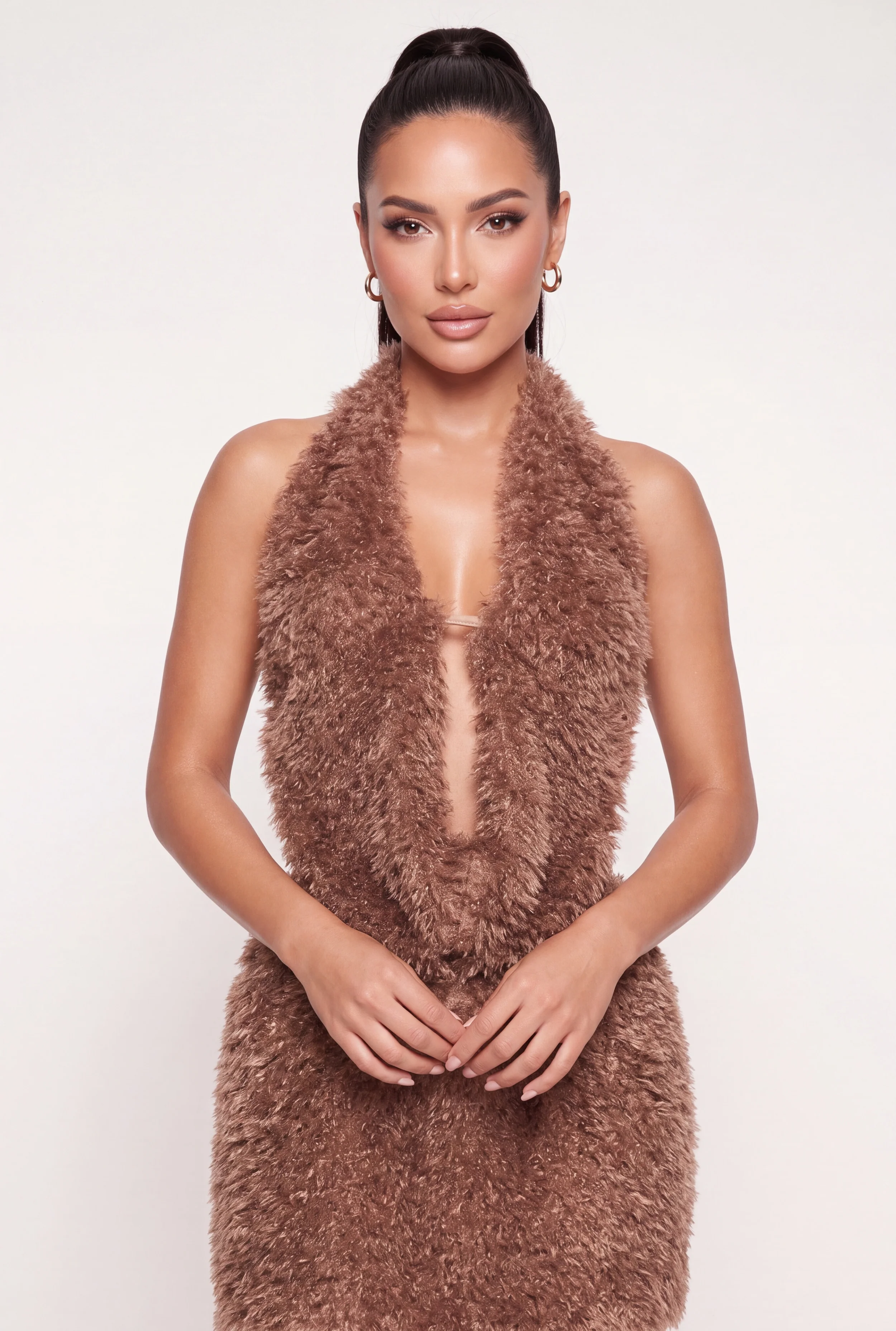 Backless Faux Fur Halter Top