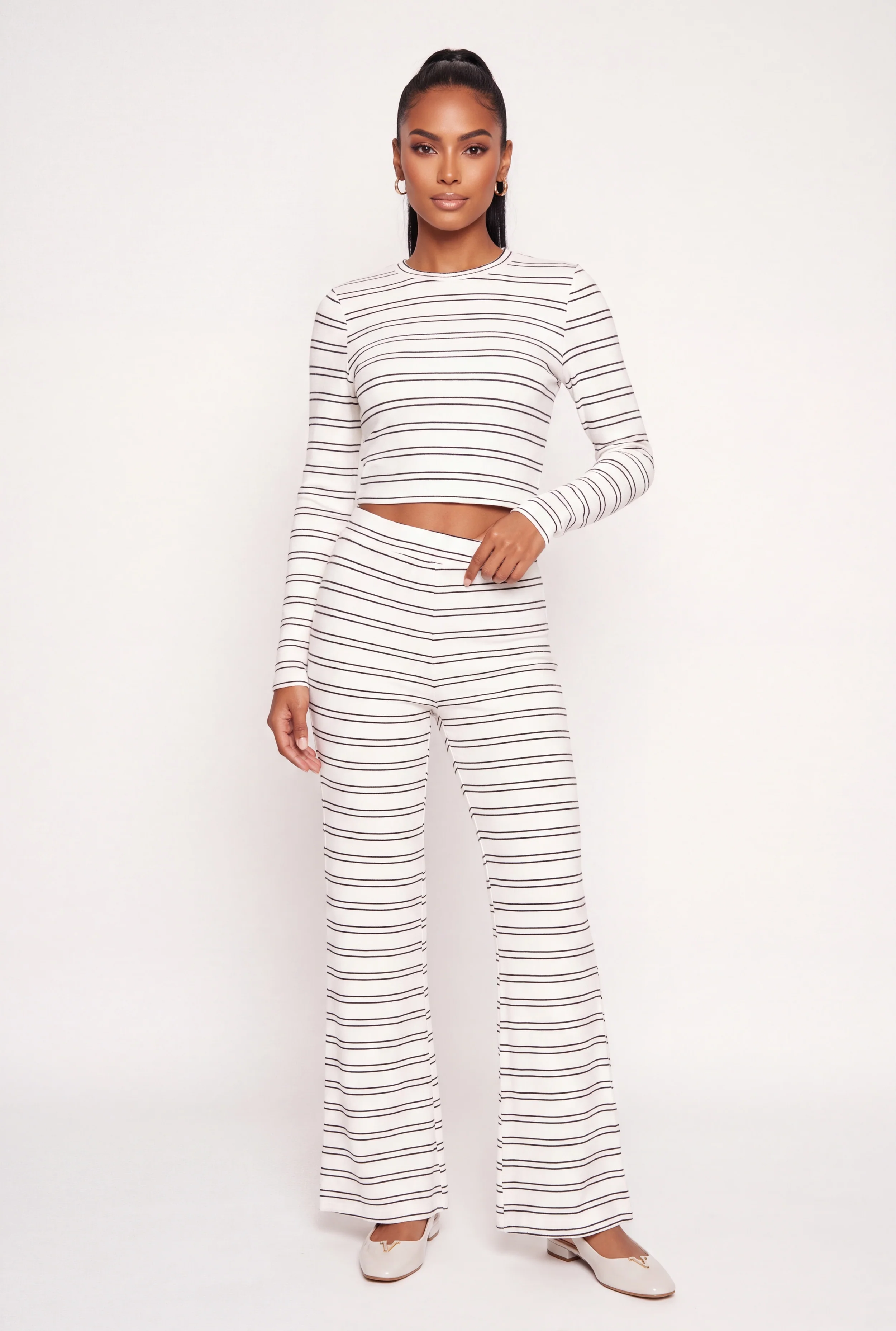 Striped Flare Leg Pull On Pants