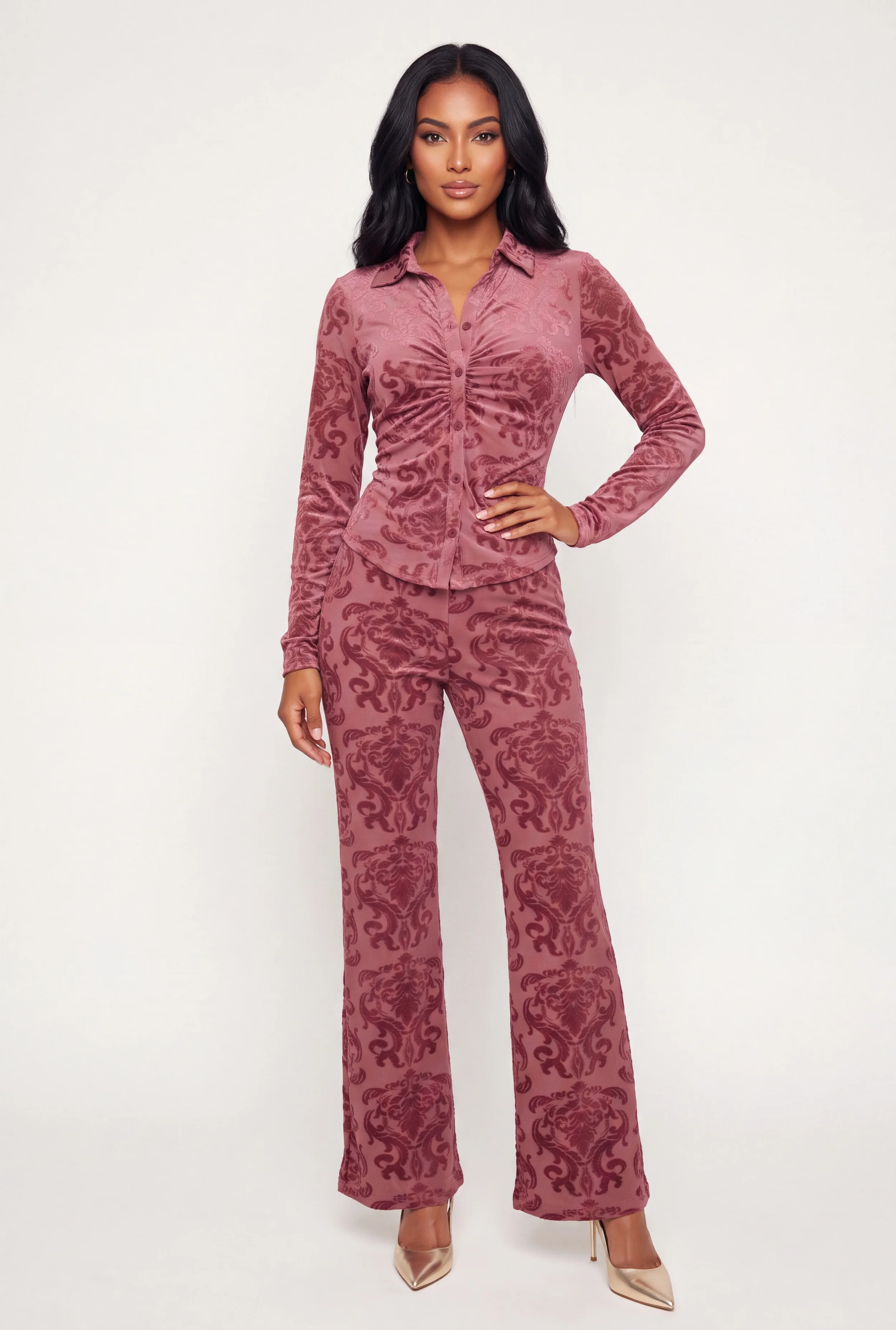 Velvet Burnout Damask High Waisted Pants