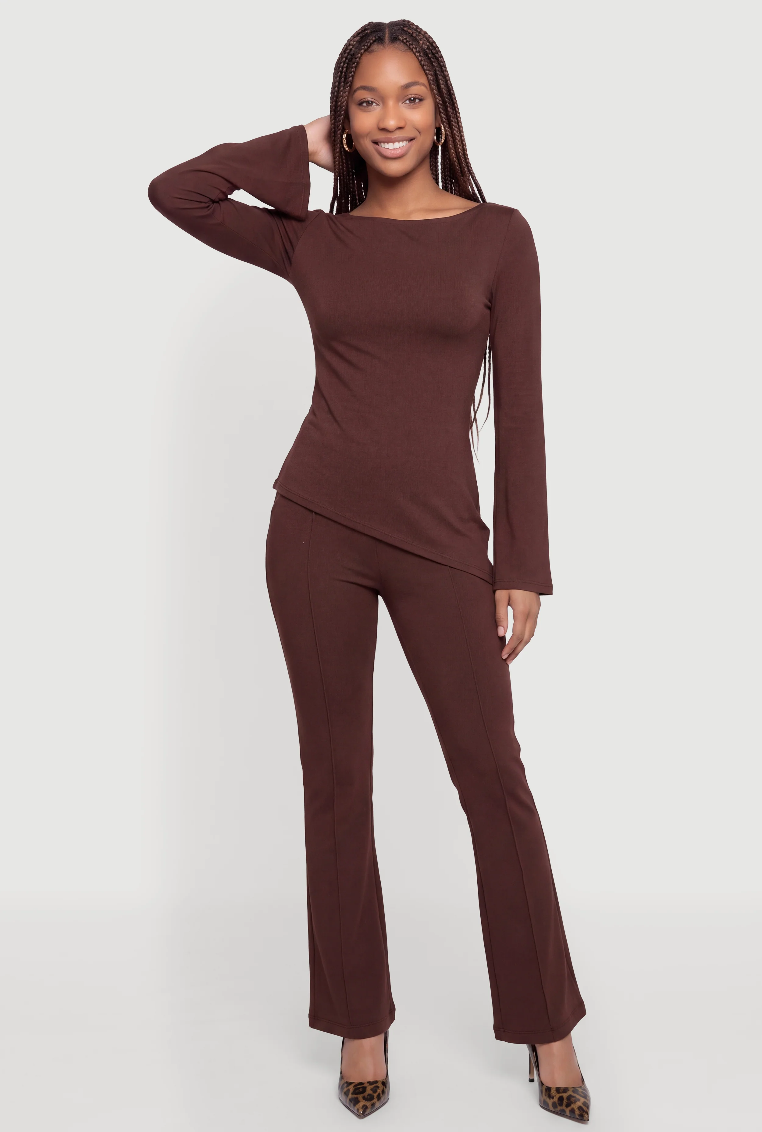 Decorative Stitch Flare Leg Dress Pants