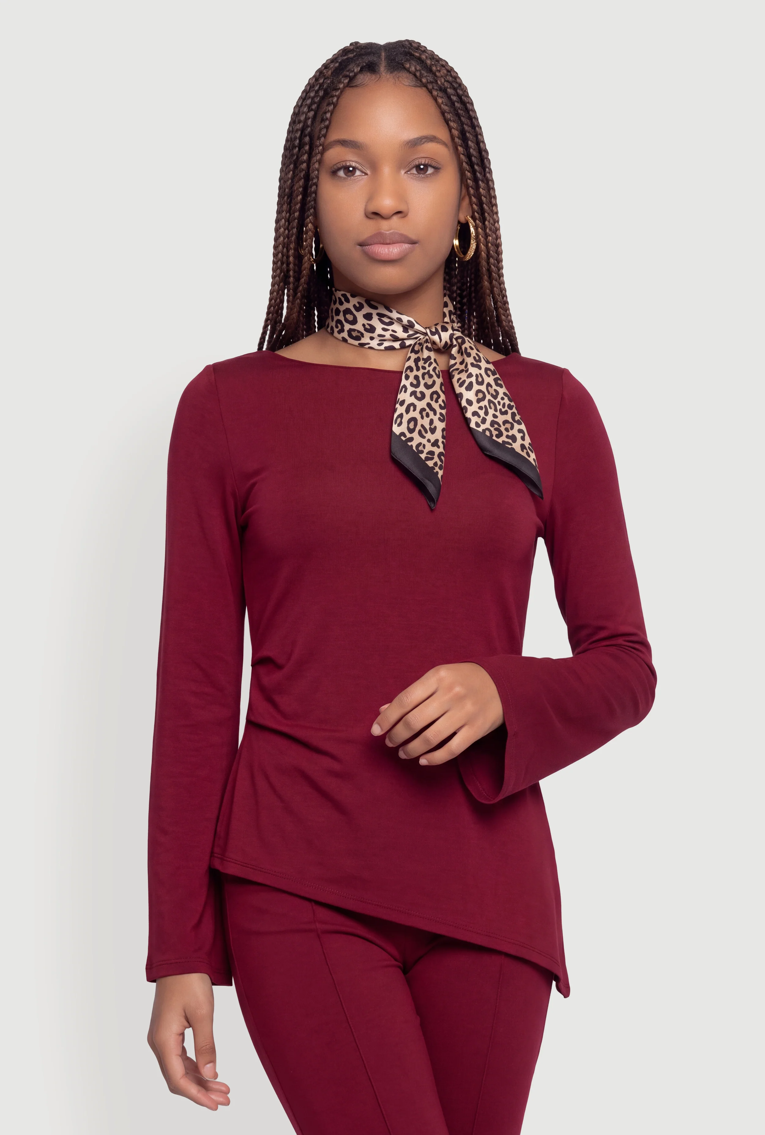 Bell Sleeve Side Pleat Asymmetrical Blouse