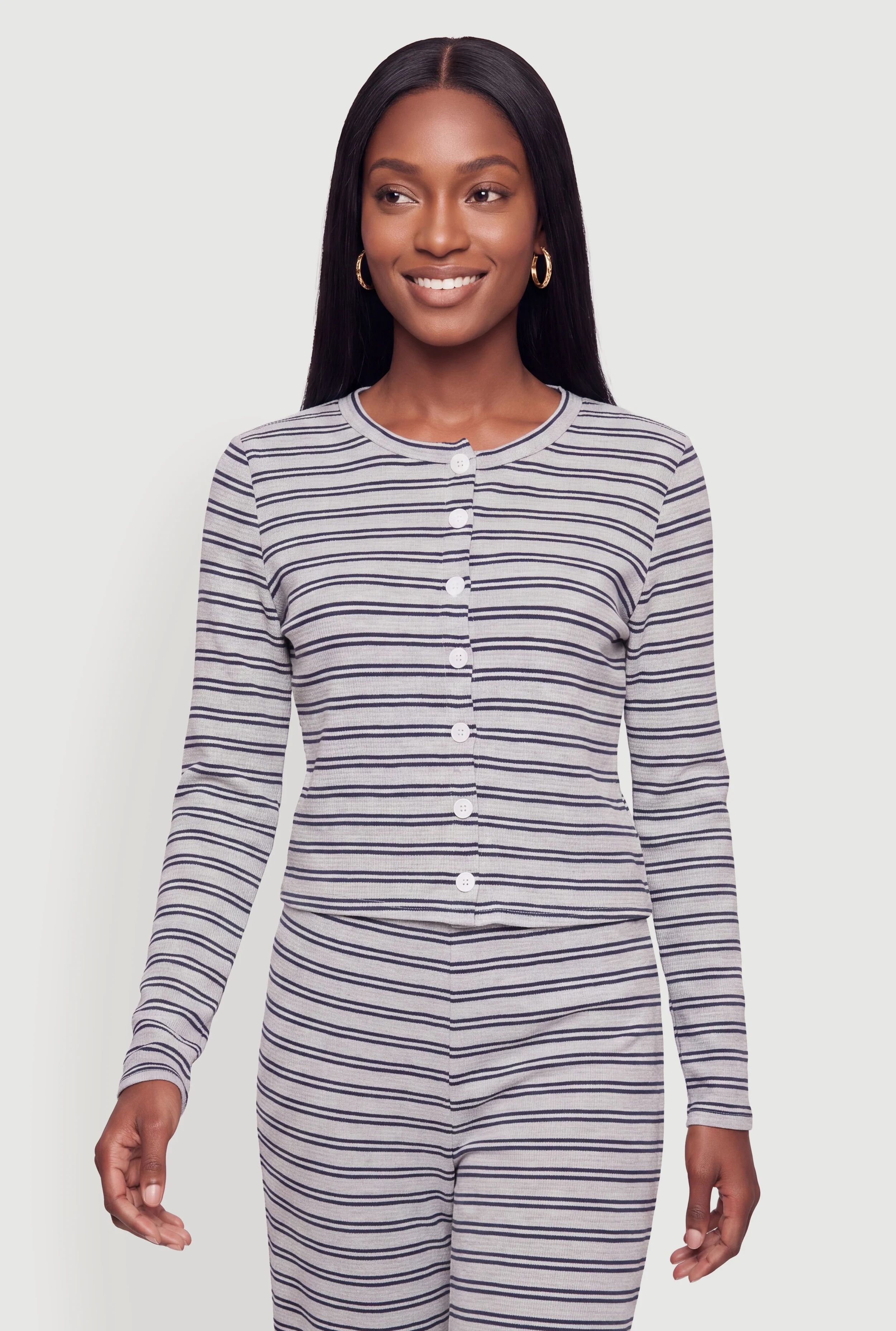 Striped Knit Button Front Cardigan