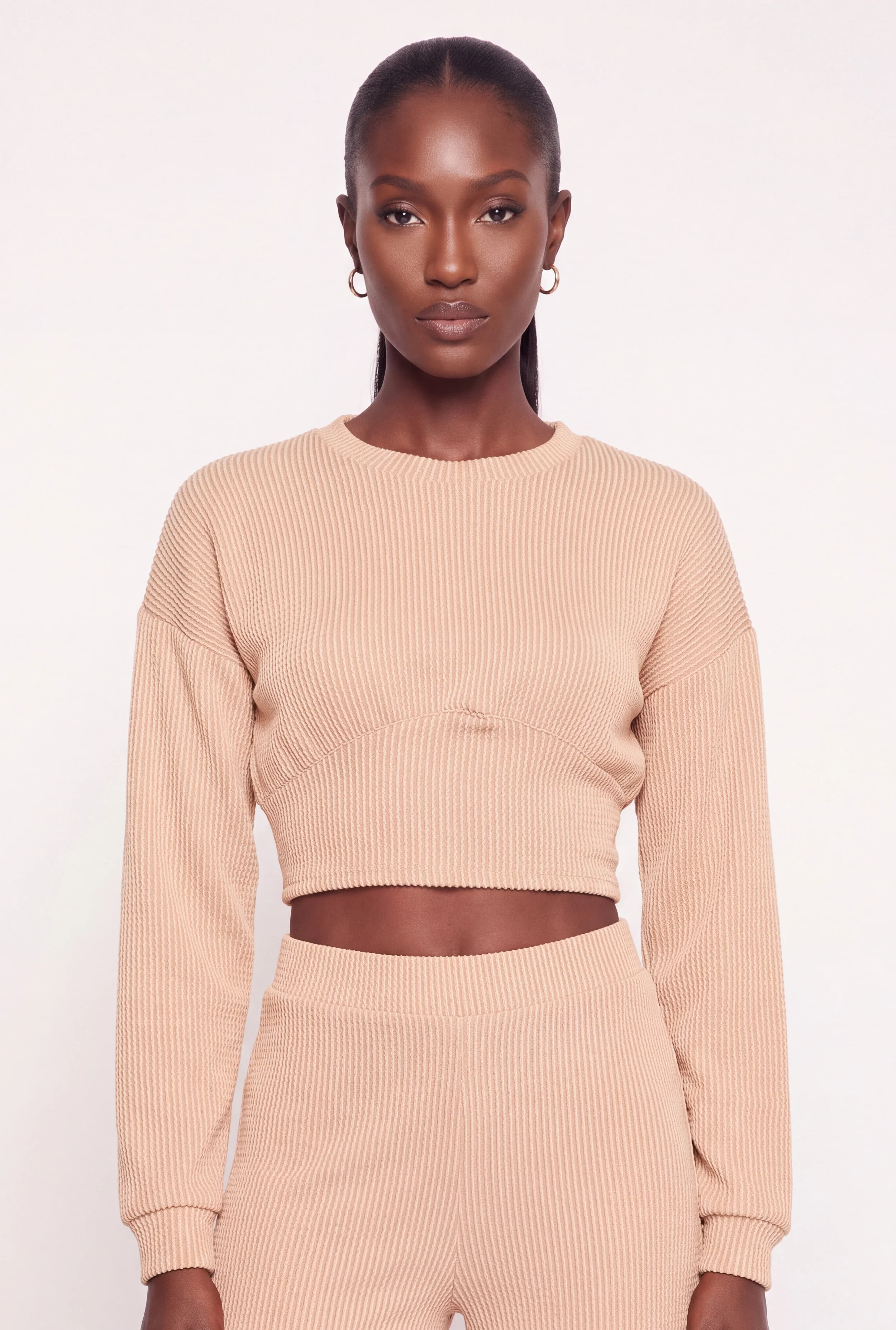 Ribbed Knit Ruched Detail Crop Top