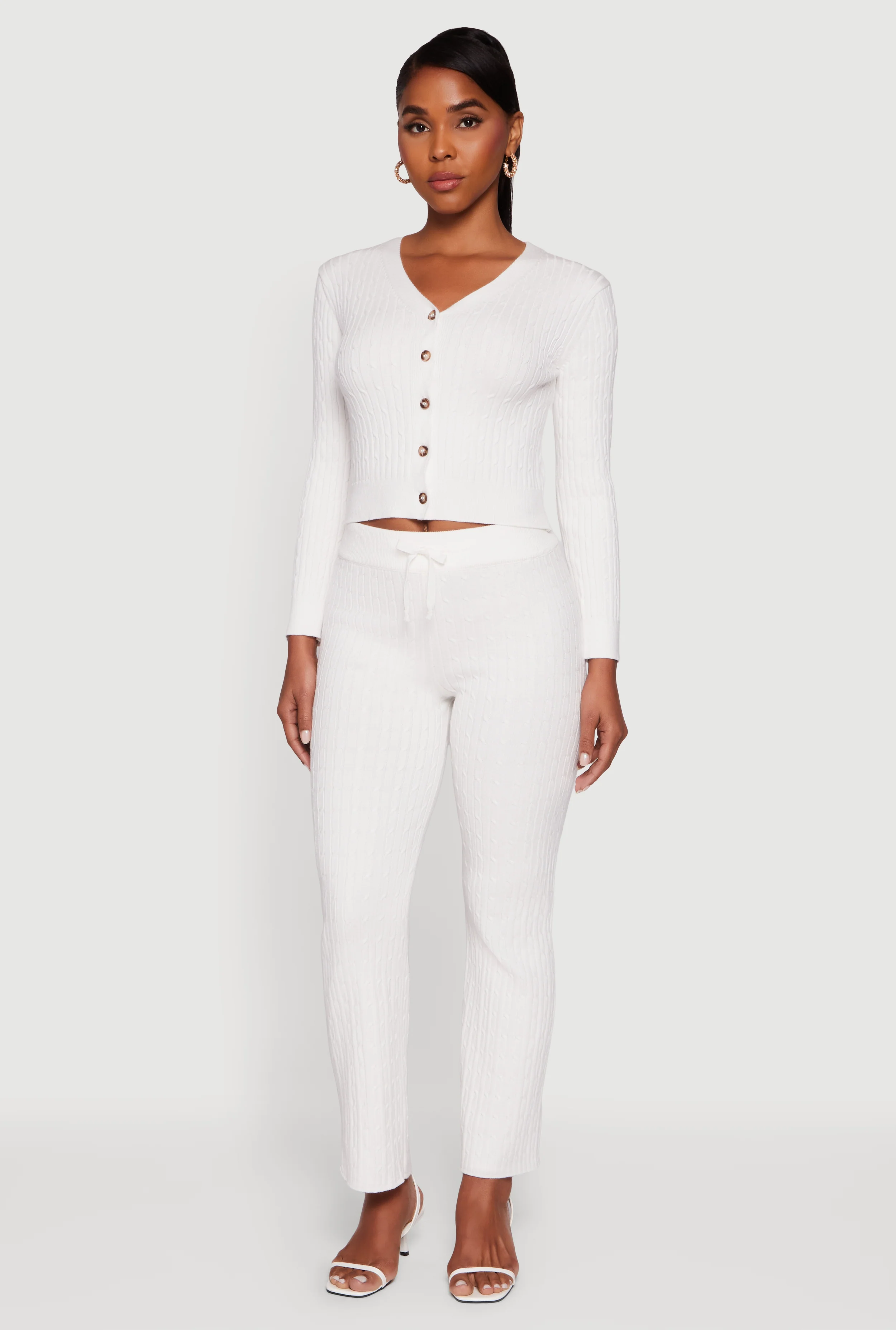 Cable Knit Drawstring Waist Slim Leg Pants