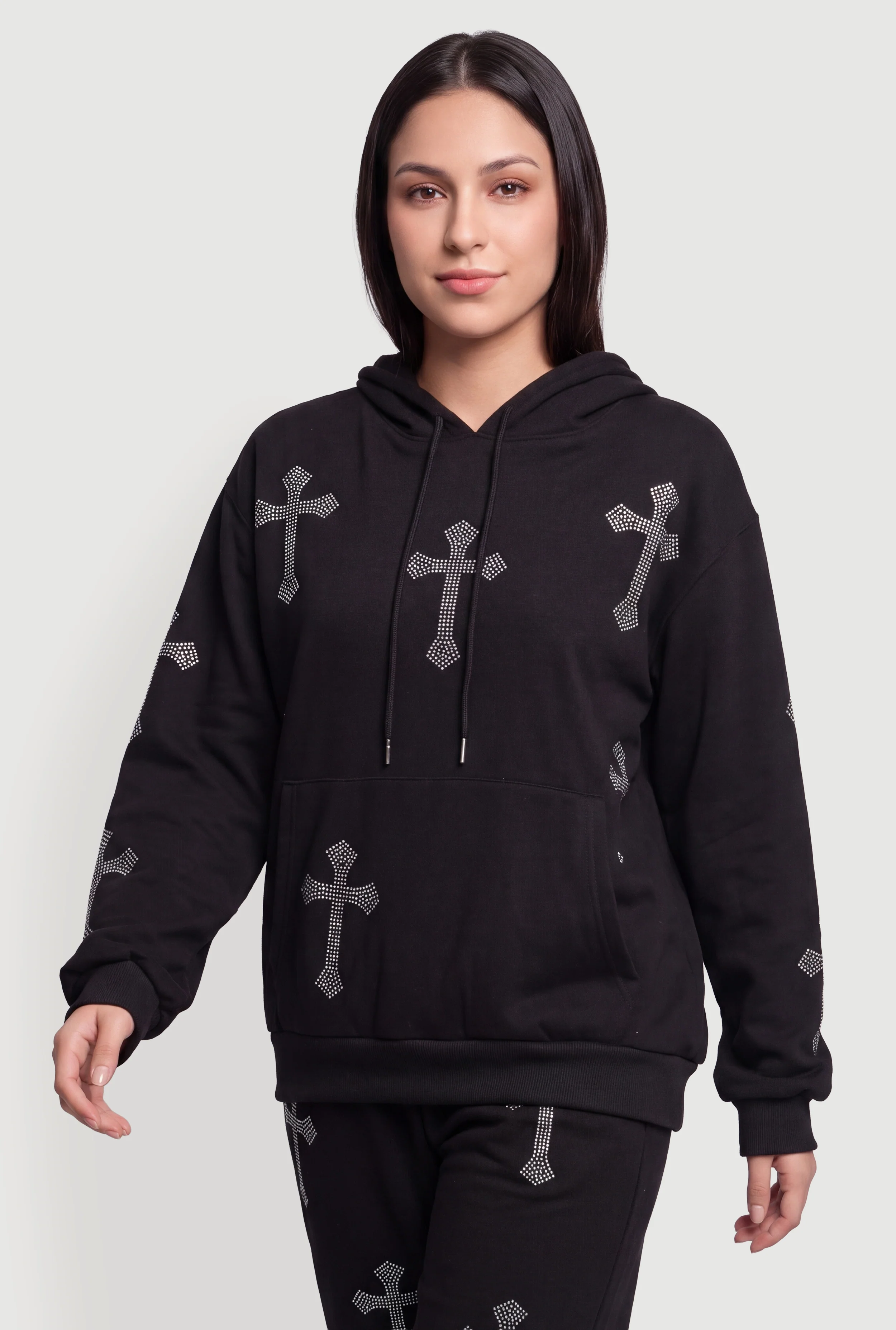 Rhinestone Cross Graphic Hoodie