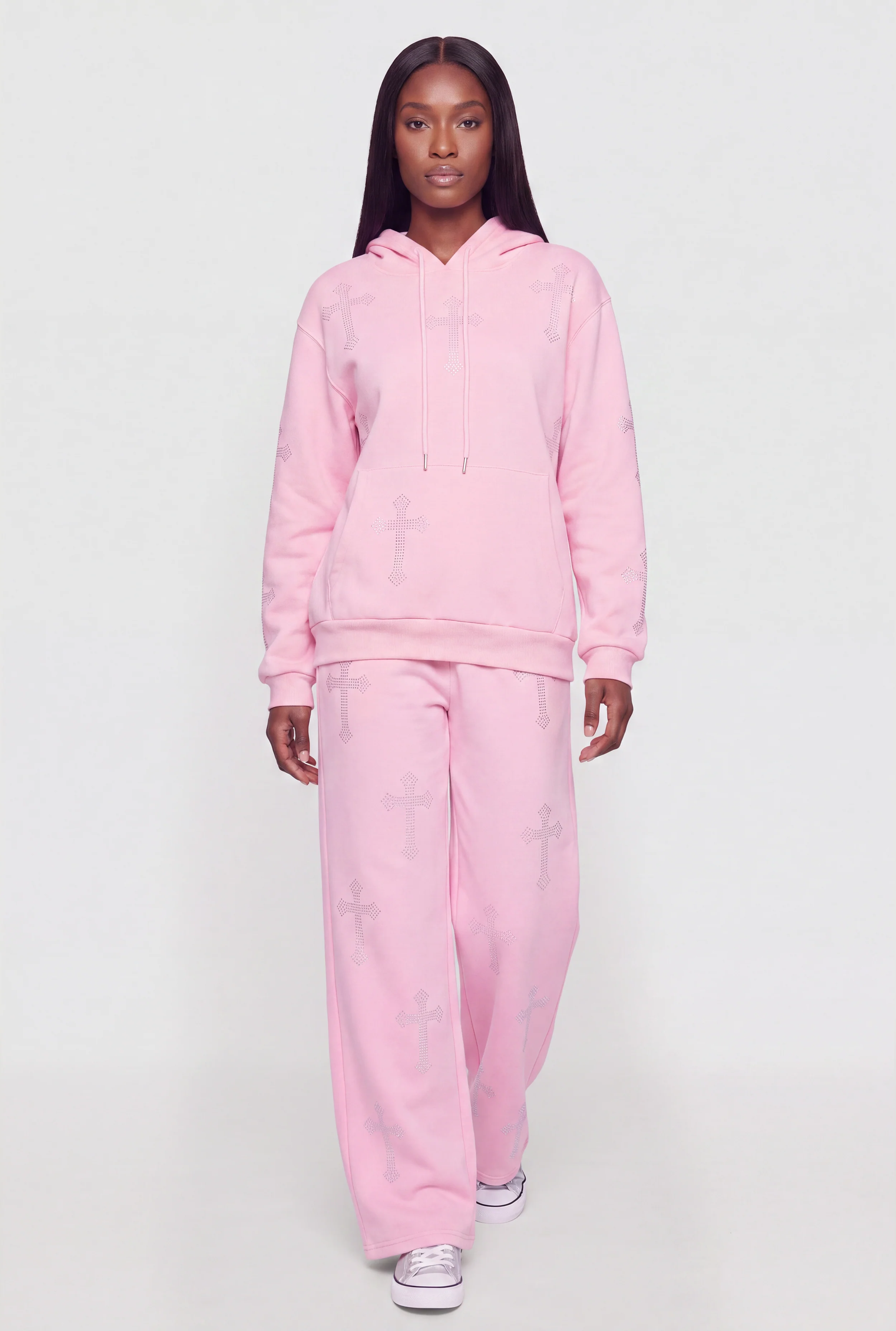 Rhinestone Cross Graphic Wide Leg Sweatpants