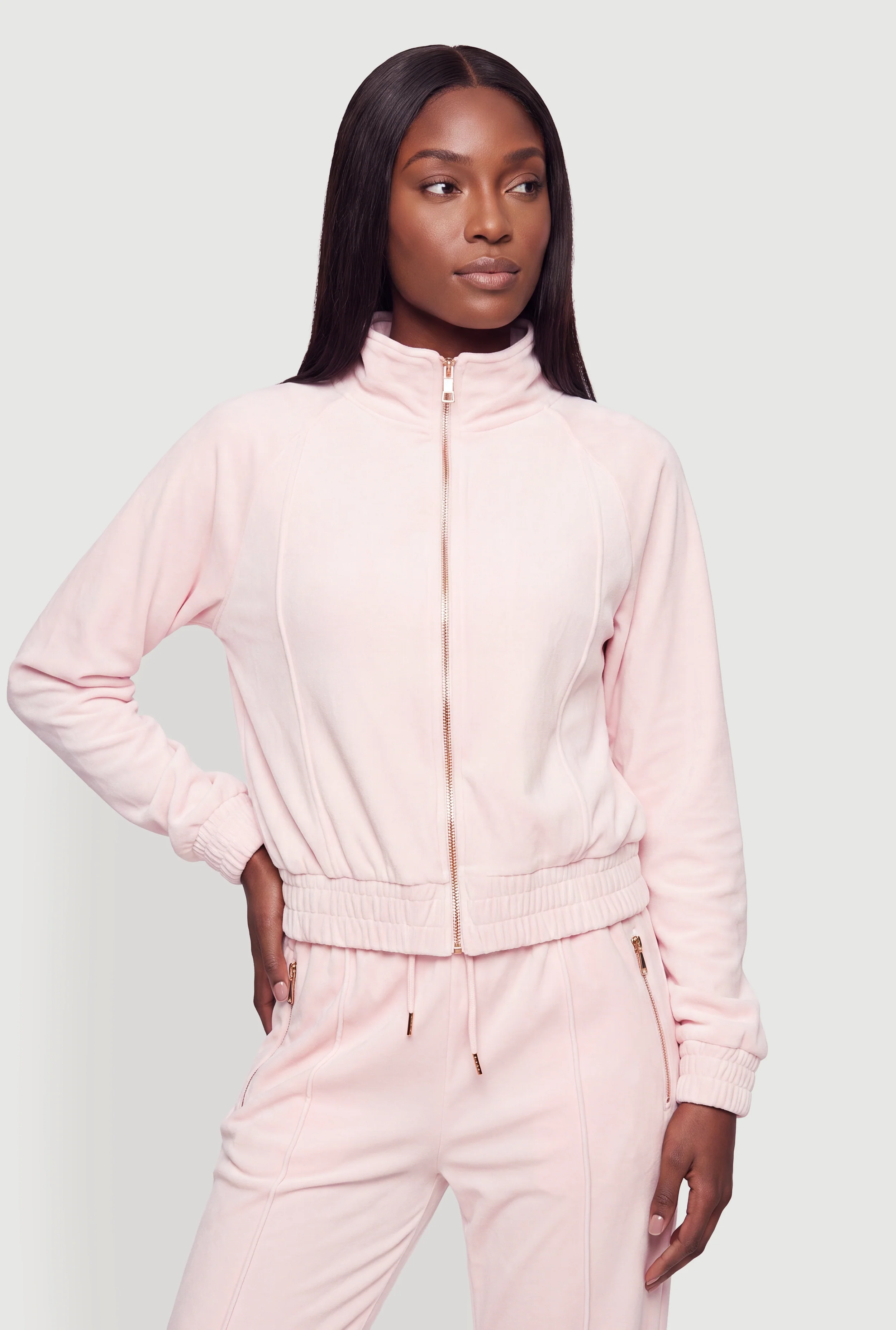 Mock Neck Zip Front Velour Top