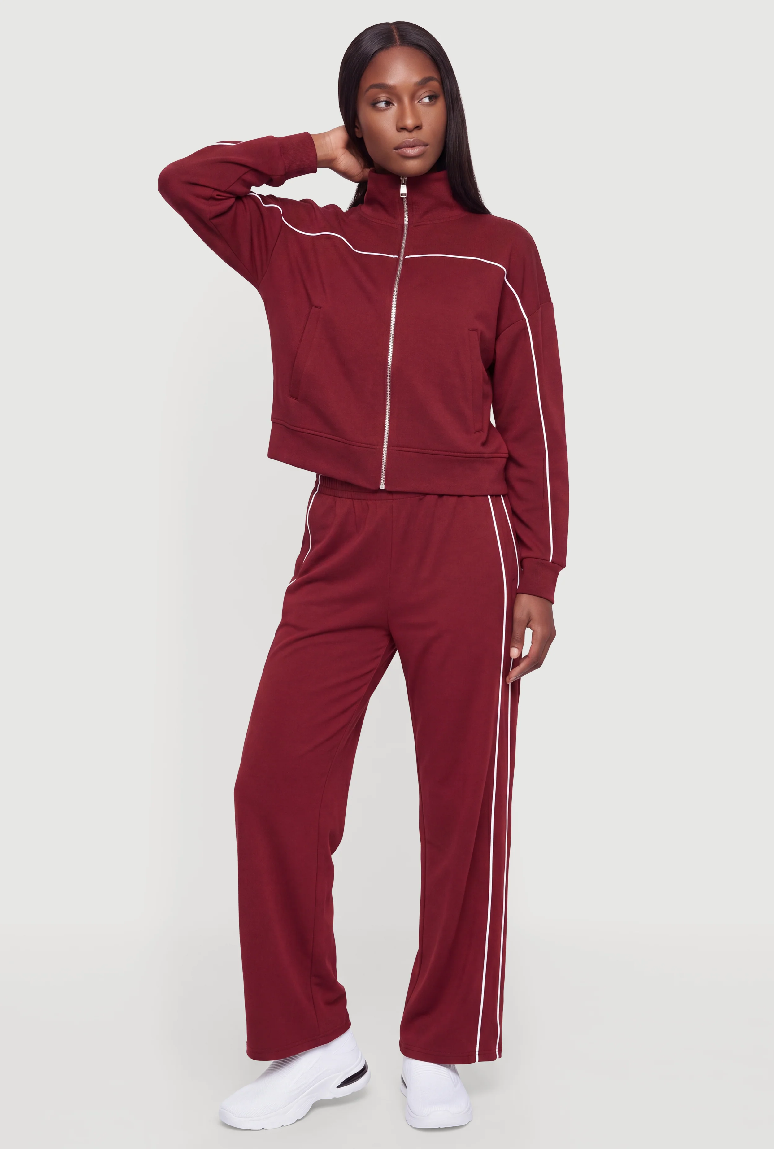 Side Contrast Piping Pull On Sweatpants