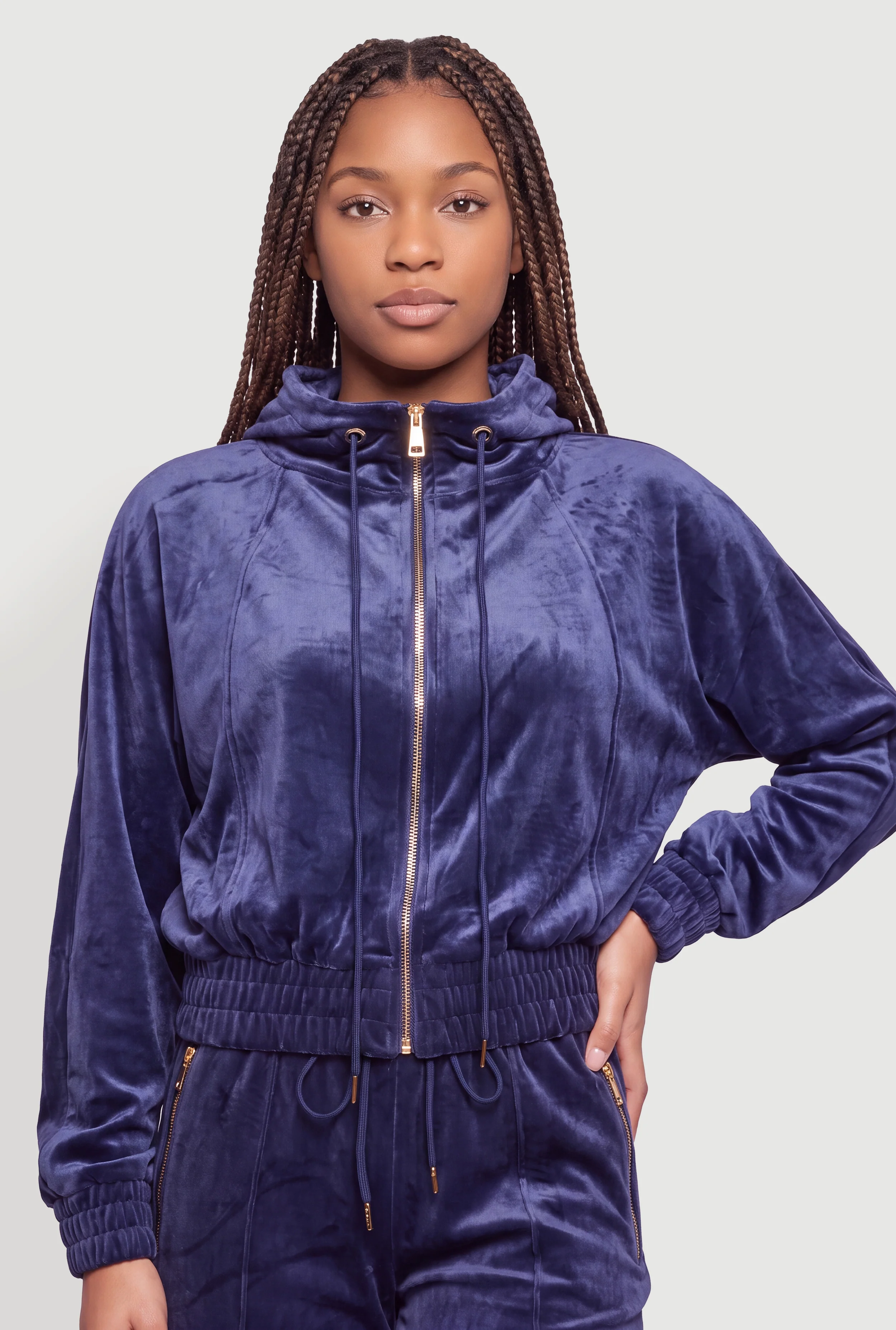 Velour Zip Front Mock Neck Sweatshirt