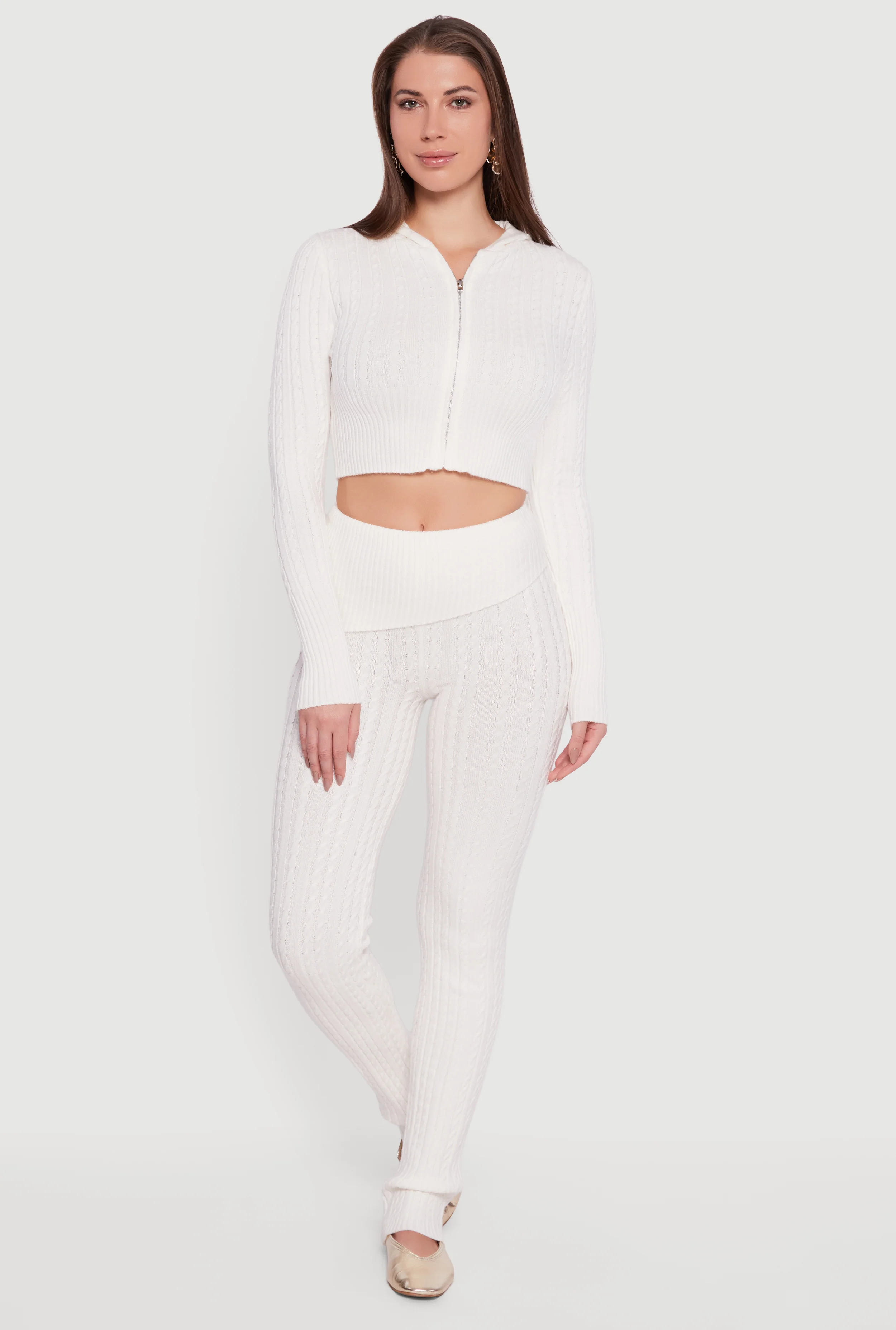 Cable Knit Asymmetrical Fold Over Pants