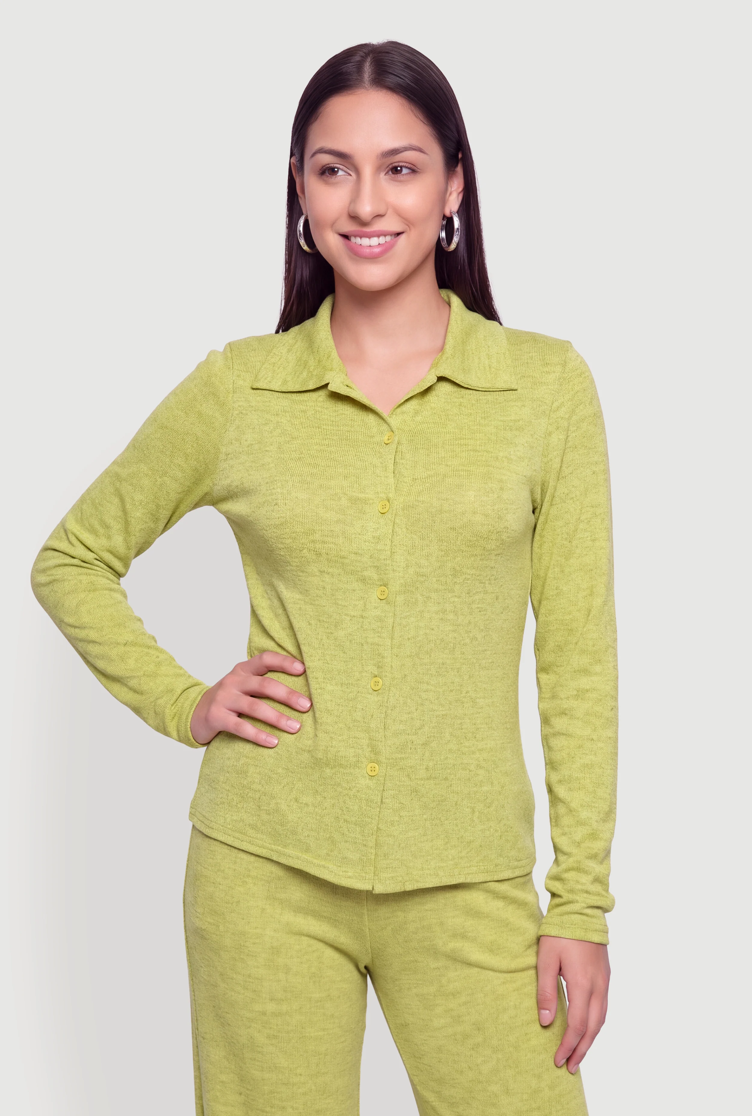 Long Sleeve Button Front Collared Shirt