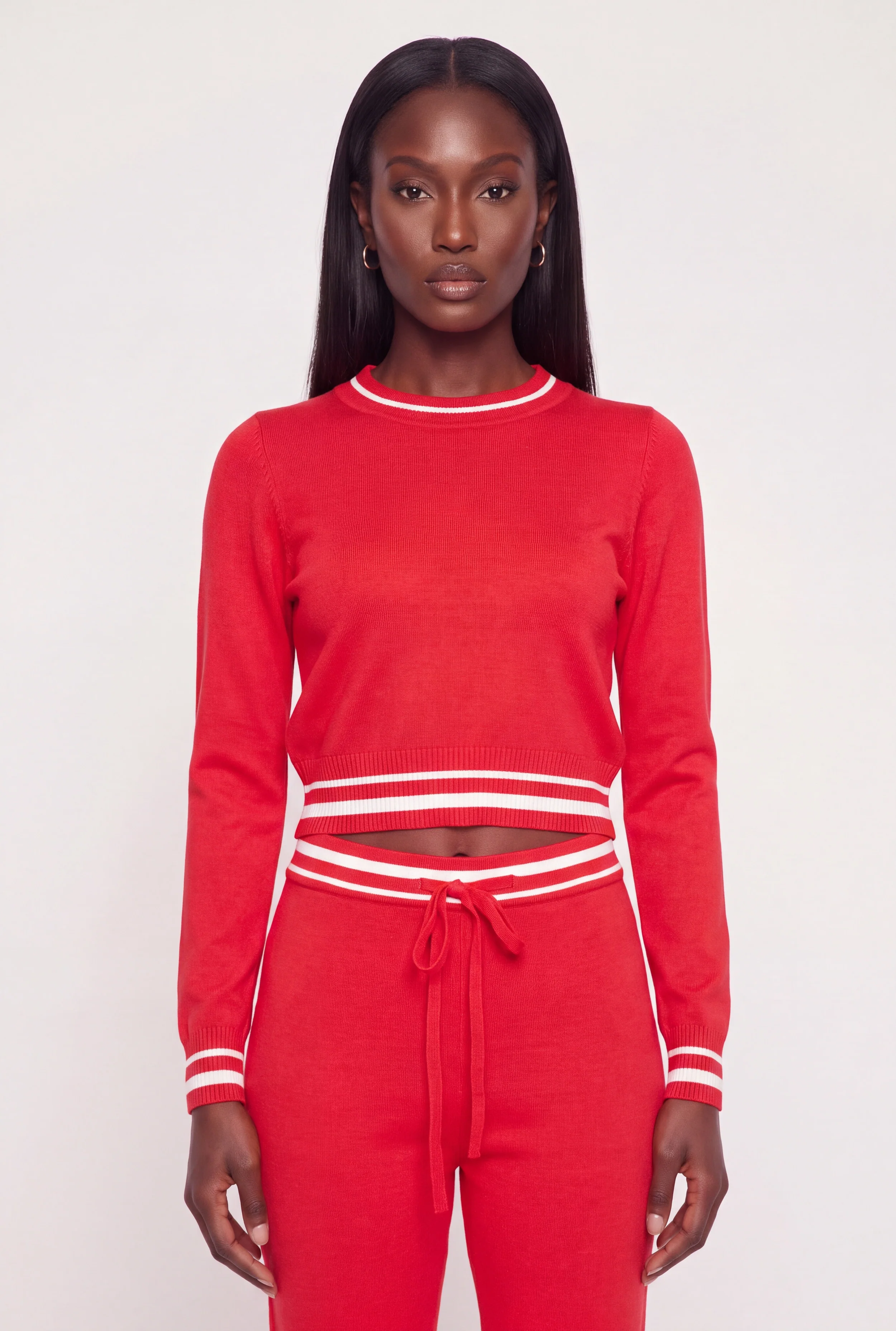 Contrast Trim Long Sleeve Crew Neck Sweater