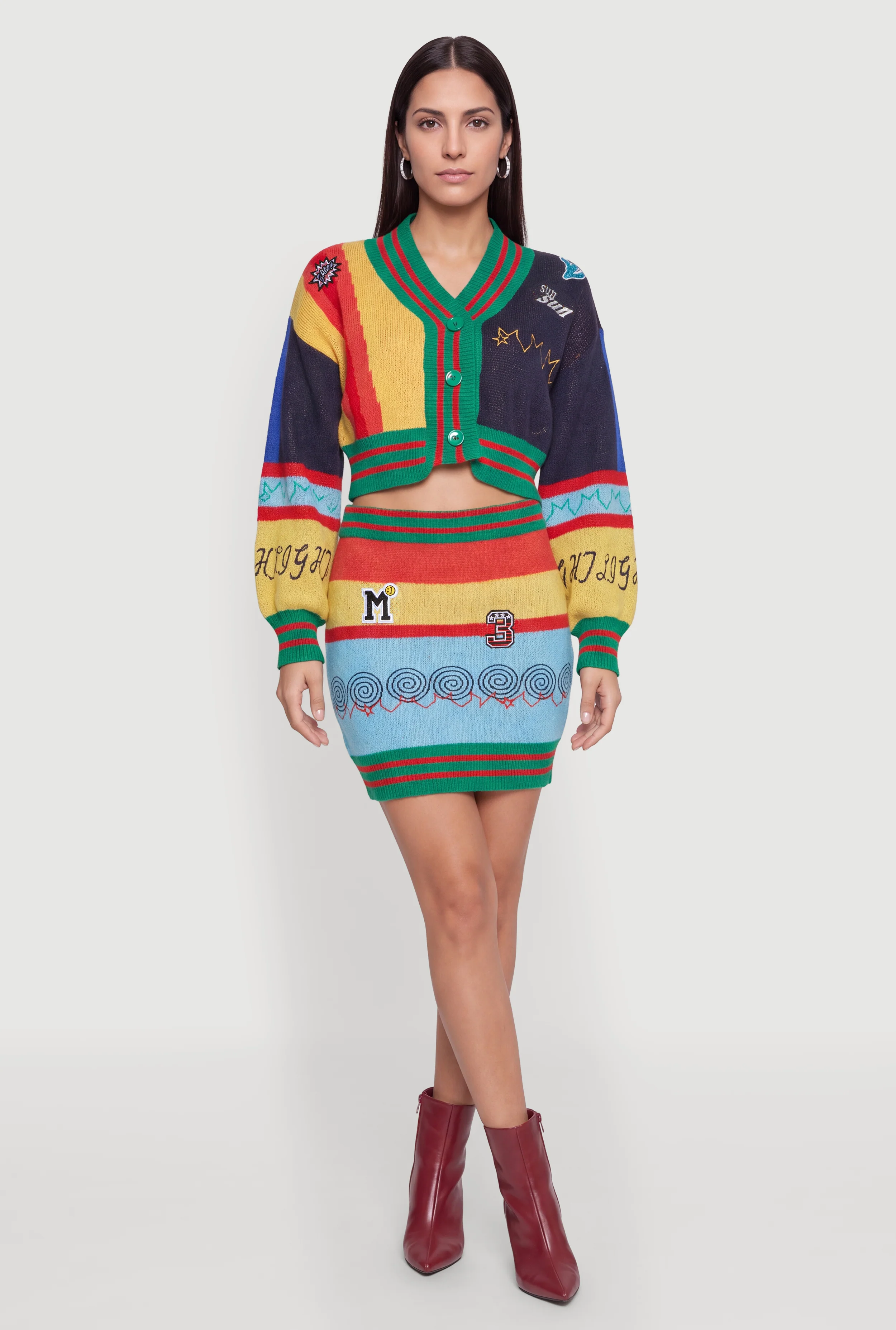 Patch Graphic Color Blocked Mini Skirt