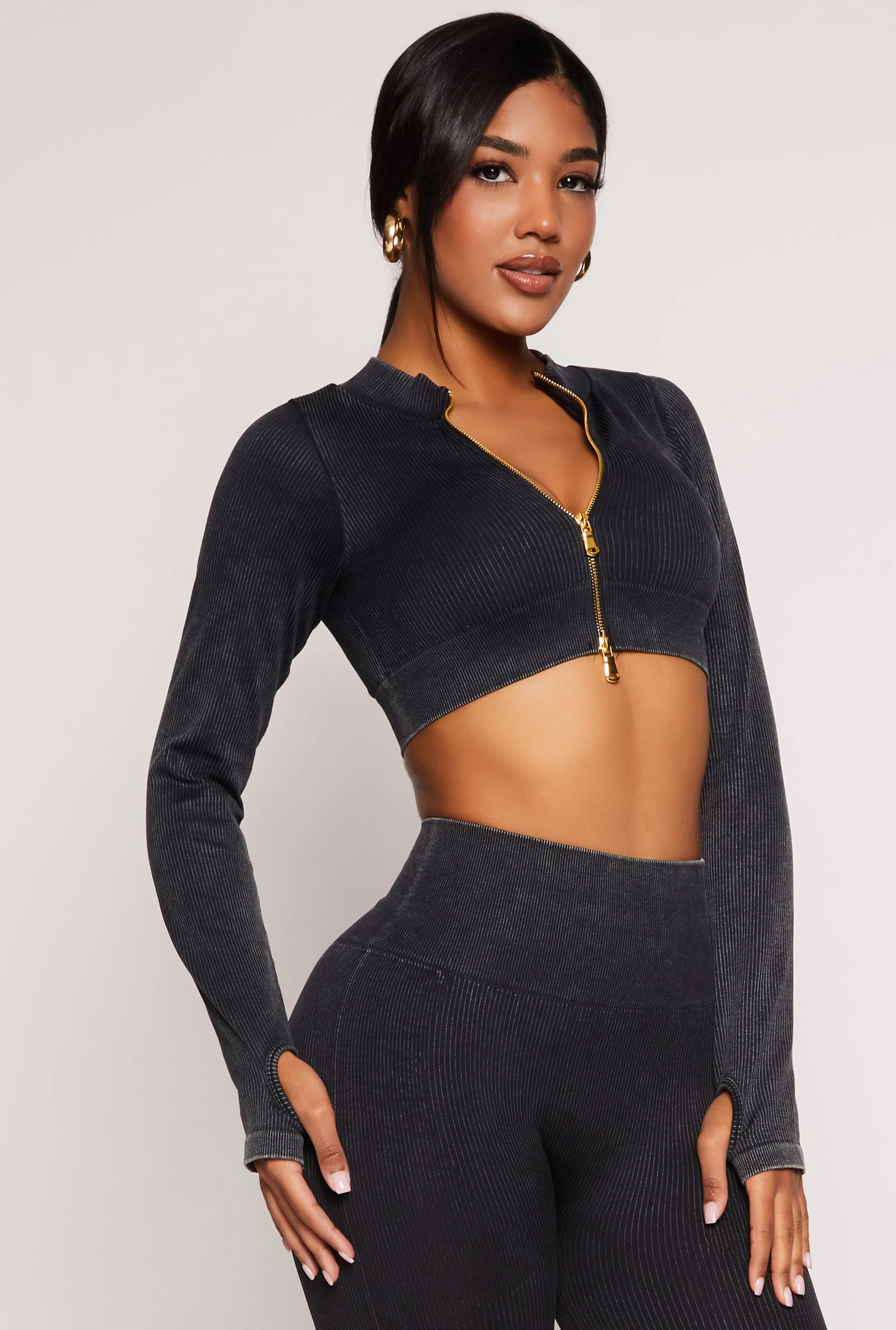 Daisy Ribbed Knit Cropped Track Jacket